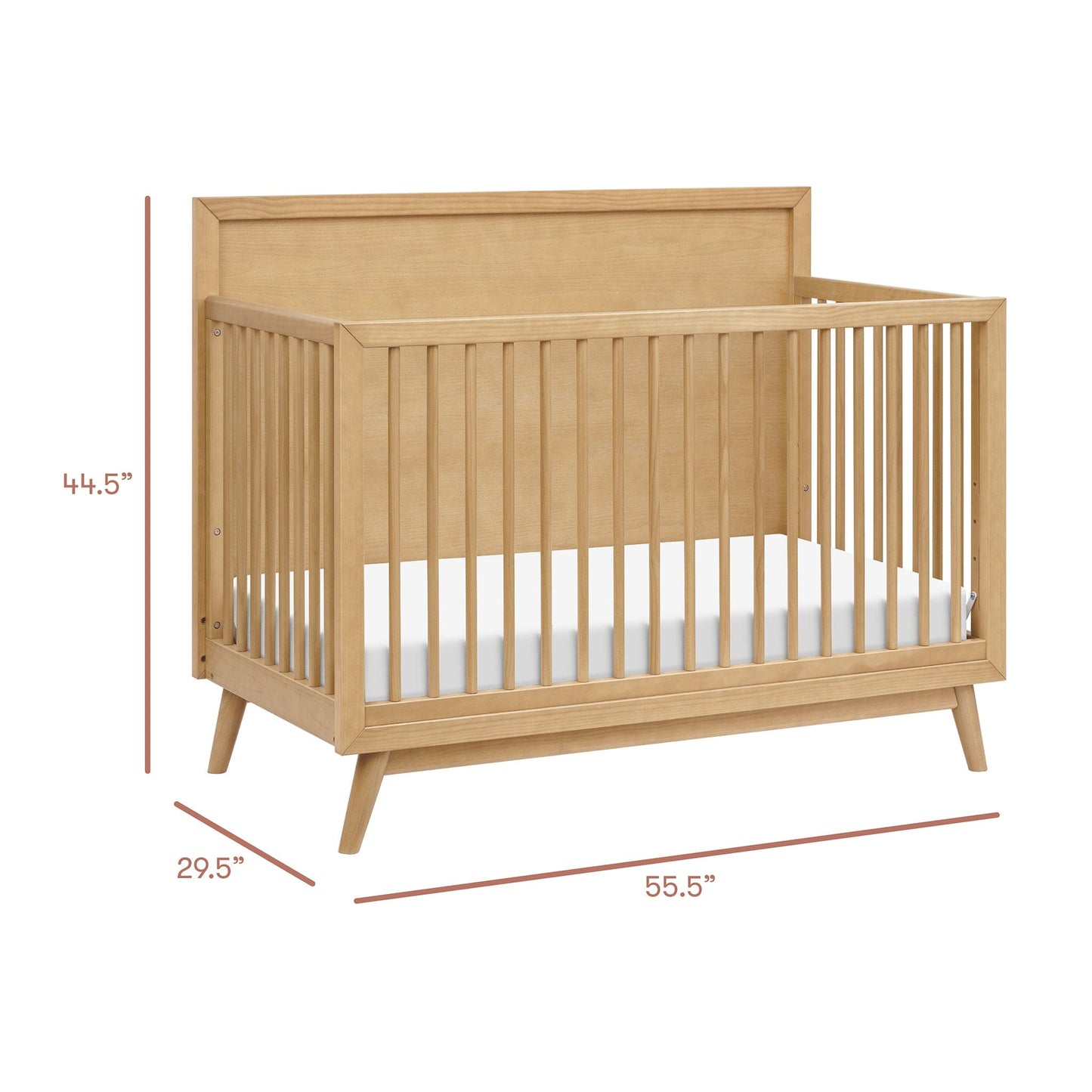 Babyletto Palma Mid-Century 4-in-1 Convertible Crib w/ Toddler Bed Conversion - Honey - M15901HY