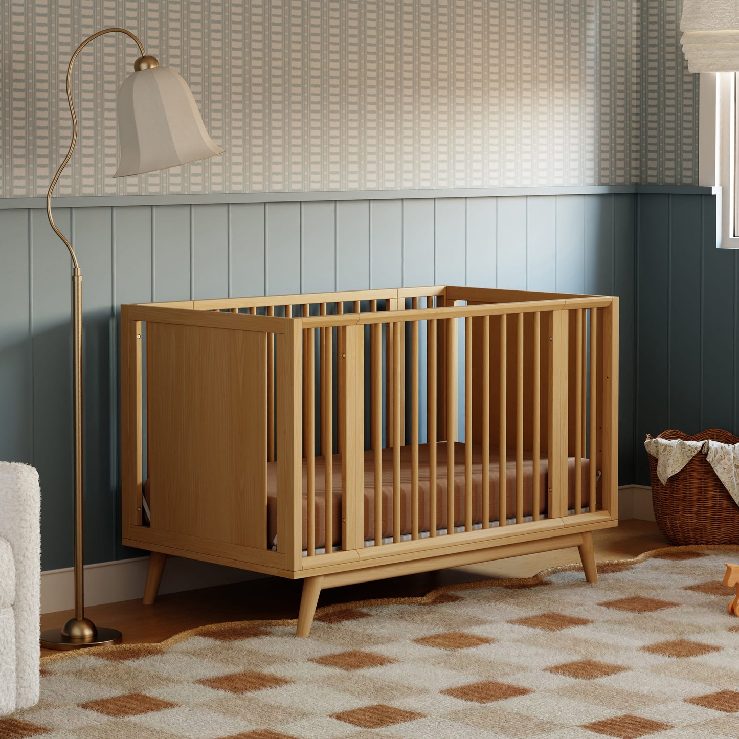 Babyletto Palma 8-in-1 Convertible All-Stages® Crib with Bassinet & Toddler Bed Kits - Honey