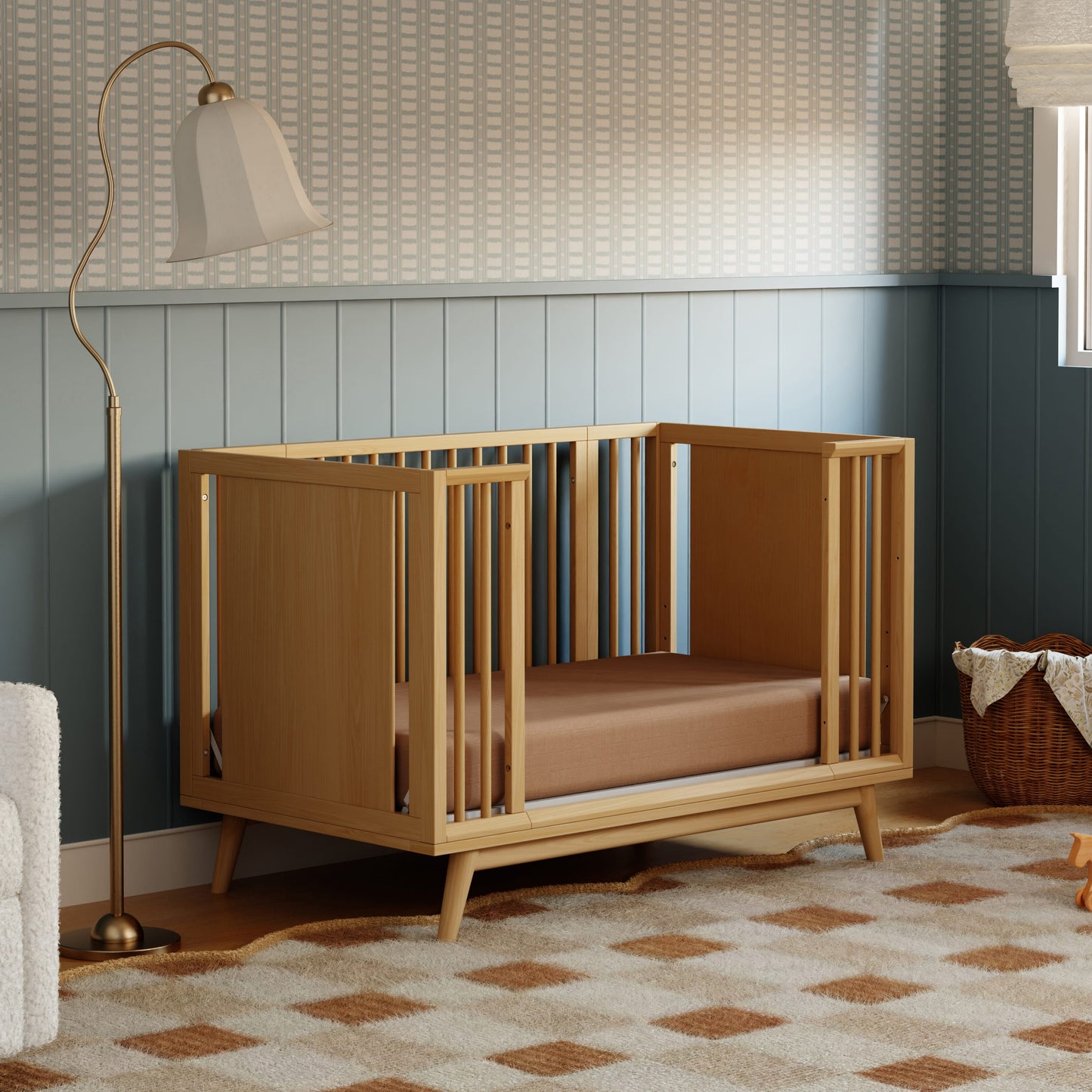 Babyletto Palma 8-in-1 Convertible All-Stages® Crib with Bassinet & Toddler Bed Kits - Honey