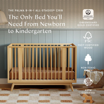 Babyletto Palma 8-in-1 Convertible All-Stages® Crib with Bassinet & Toddler Bed Kits - Honey