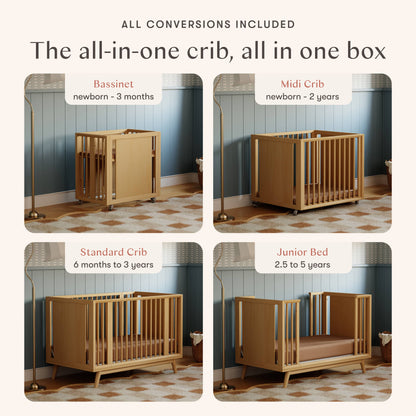 Babyletto Palma 8-in-1 Convertible All-Stages® Crib with Bassinet & Toddler Bed Kits - Honey