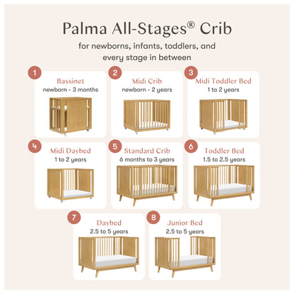 Babyletto Palma 8-in-1 Convertible All-Stages® Crib with Bassinet & Toddler Bed Kits - Honey