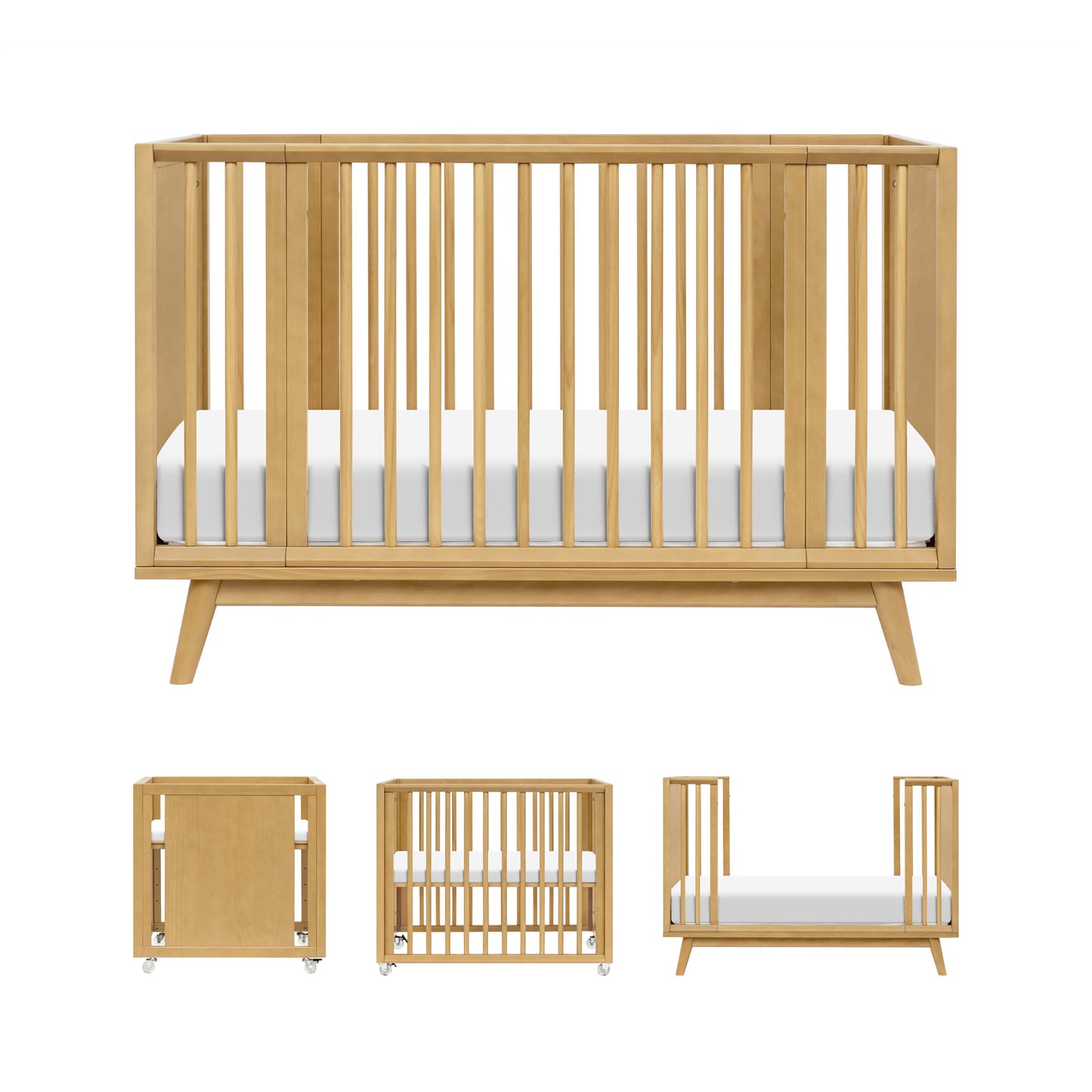 Babyletto Palma 8-in-1 Convertible All-Stages® Crib with Bassinet & Toddler Bed Kits - Honey