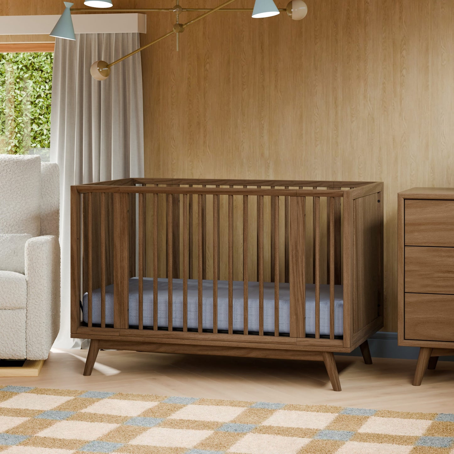 Babyletto Palma 8-in-1 Convertible All-Stages® Crib with Bassinet & Toddler Bed Kits - Natural Walnut
