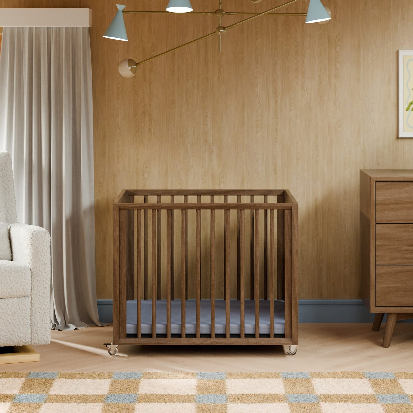 Babyletto Palma 8-in-1 Convertible All-Stages® Crib with Bassinet & Toddler Bed Kits - Natural Walnut