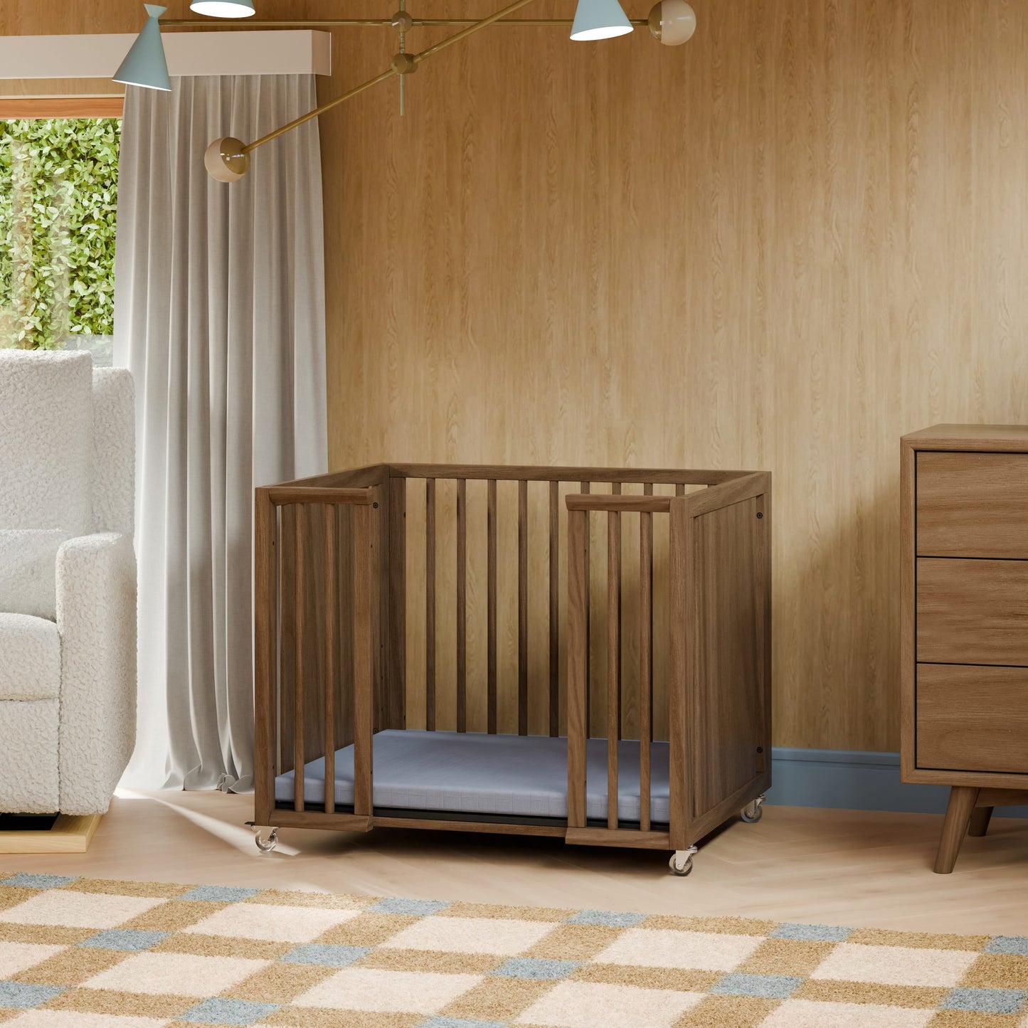 Babyletto Palma 8-in-1 Convertible All-Stages® Crib with Bassinet & Toddler Bed Kits - Natural Walnut