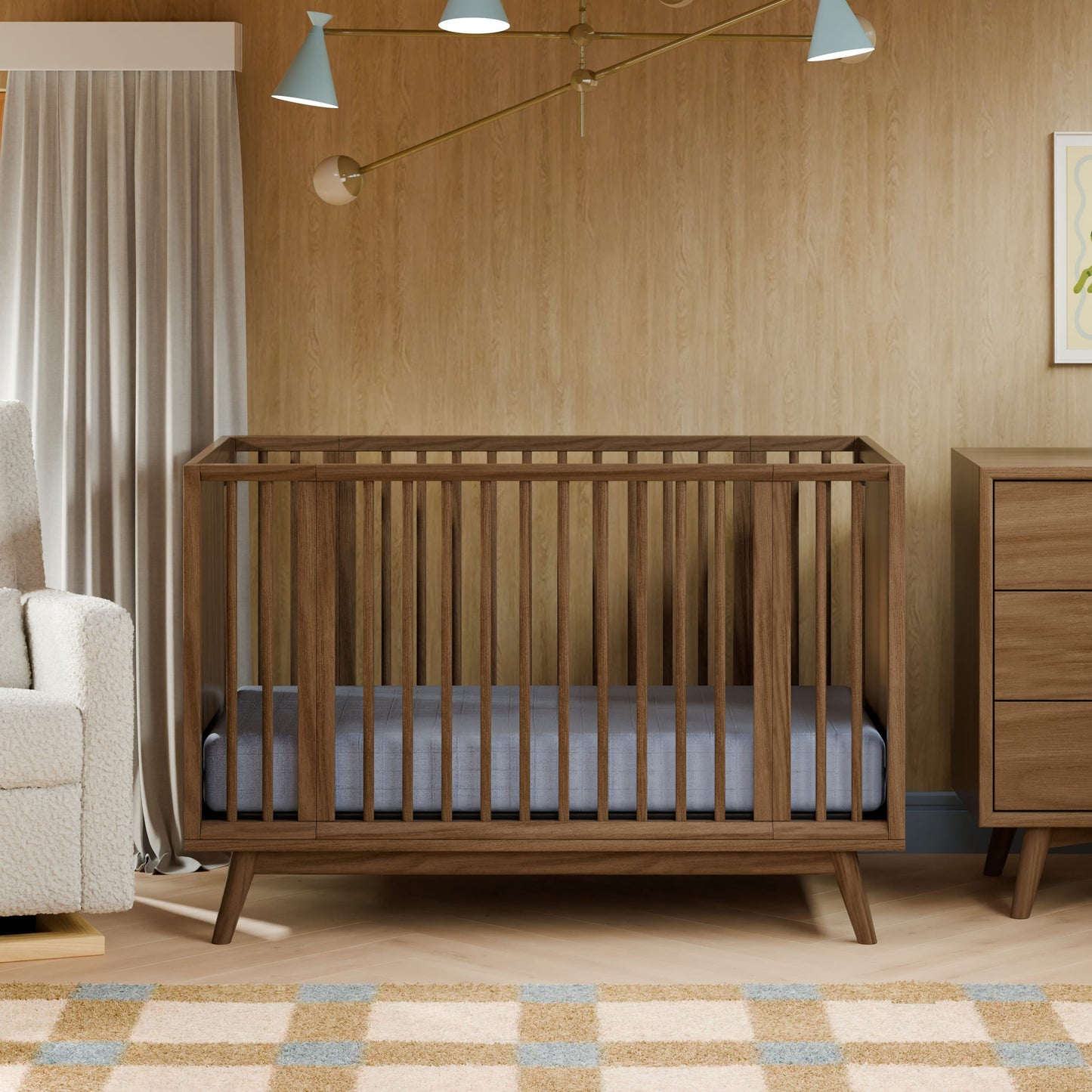 Babyletto Palma 8-in-1 Convertible All-Stages® Crib with Bassinet & Toddler Bed Kits - Natural Walnut