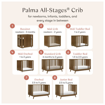 Babyletto Palma 8-in-1 Convertible All-Stages® Crib with Bassinet & Toddler Bed Kits - Natural Walnut