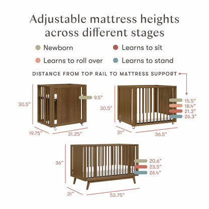Babyletto Palma 8-in-1 Convertible All-Stages® Crib with Bassinet & Toddler Bed Kits - Natural Walnut