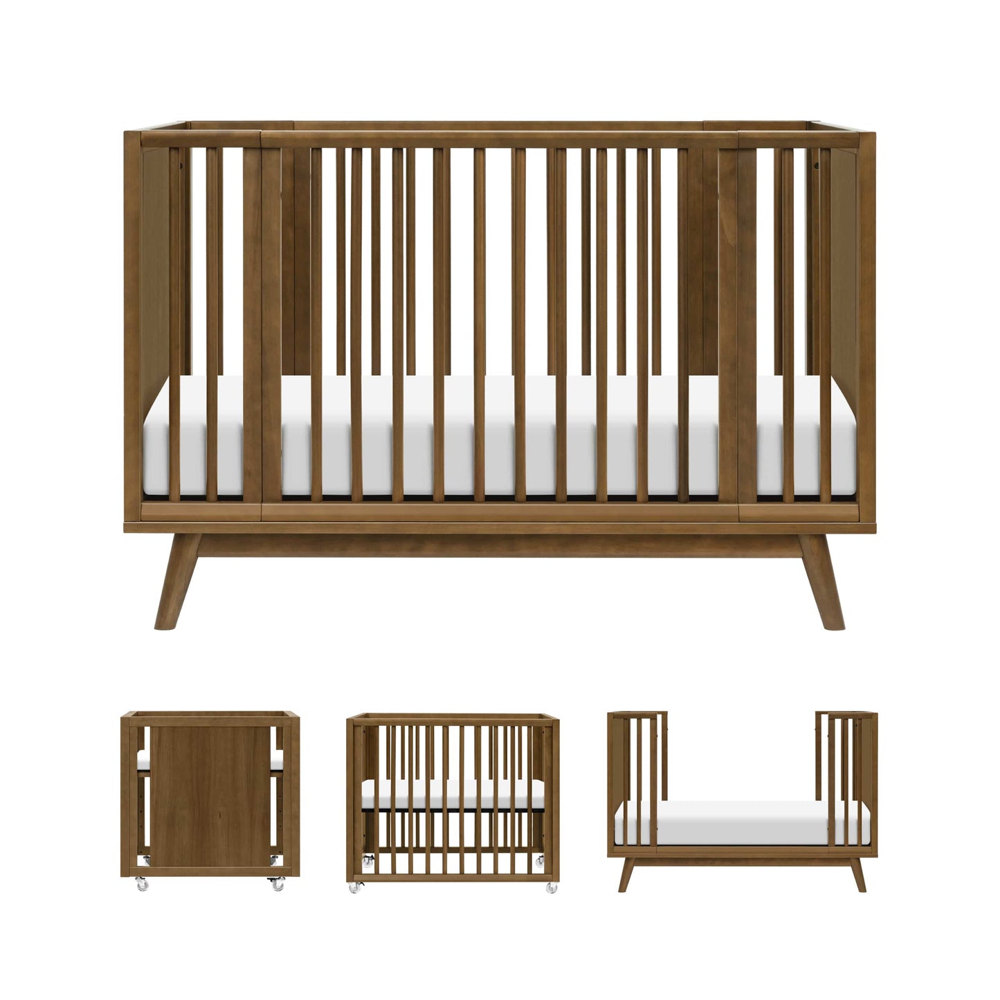 Babyletto Palma 8-in-1 Convertible All-Stages® Crib with Bassinet & Toddler Bed Kits - Natural Walnut