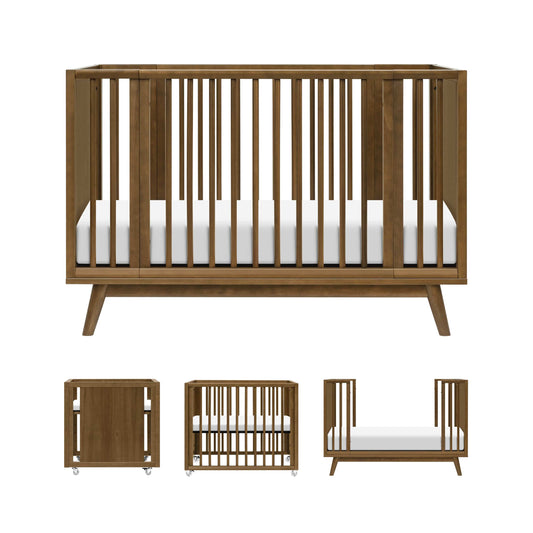 Babyletto Palma 8-in-1 Convertible All-Stages® Crib with Bassinet & Toddler Bed Kits - Natural Walnut