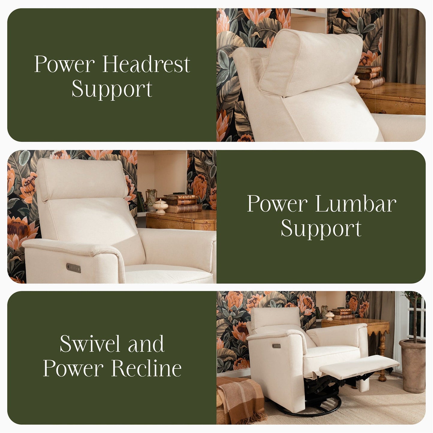 Namesake Willa Pro Power Recliner and Swivel Glider with Power Headrest, Lumbar & Light - Performance Cream Eco-Weave - M17182PCMEW