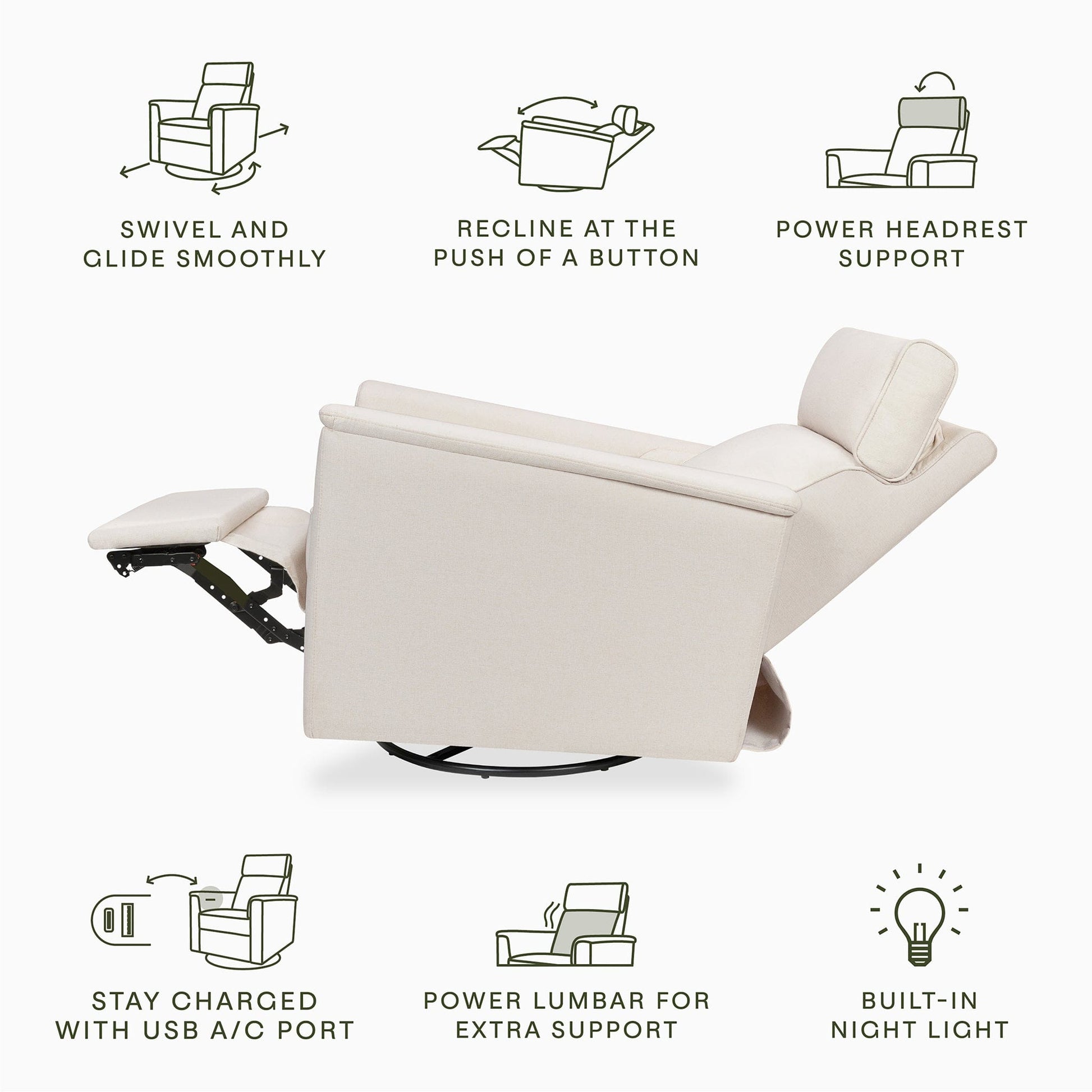 Namesake Willa Pro Power Recliner and Swivel Glider with Power Headrest, Lumbar & Light - Performance Cream Eco-Weave - M17182PCMEW