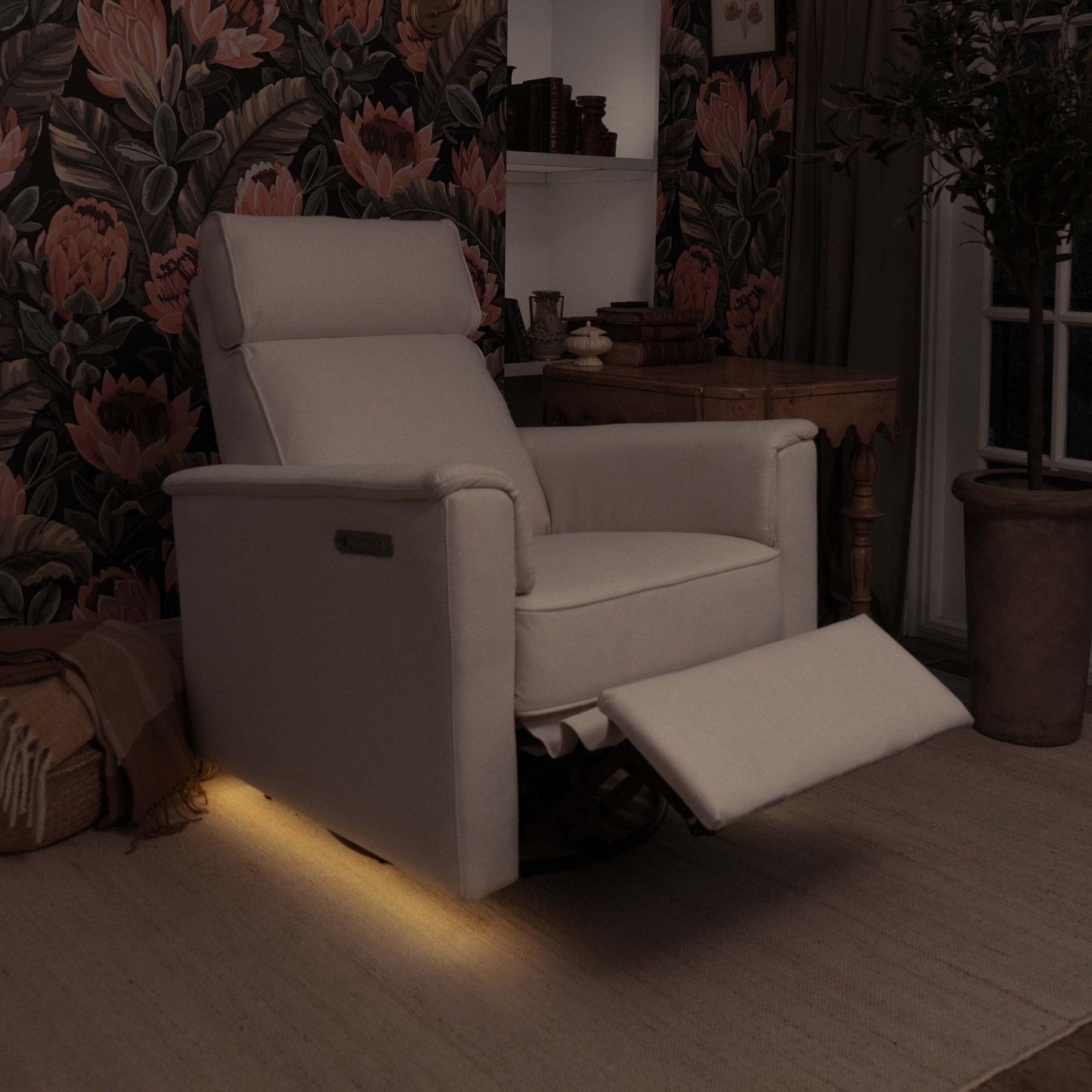 Namesake Willa Pro Power Recliner and Swivel Glider with Power Headrest, Lumbar & Light - Performance Cream Eco-Weave - M17182PCMEW