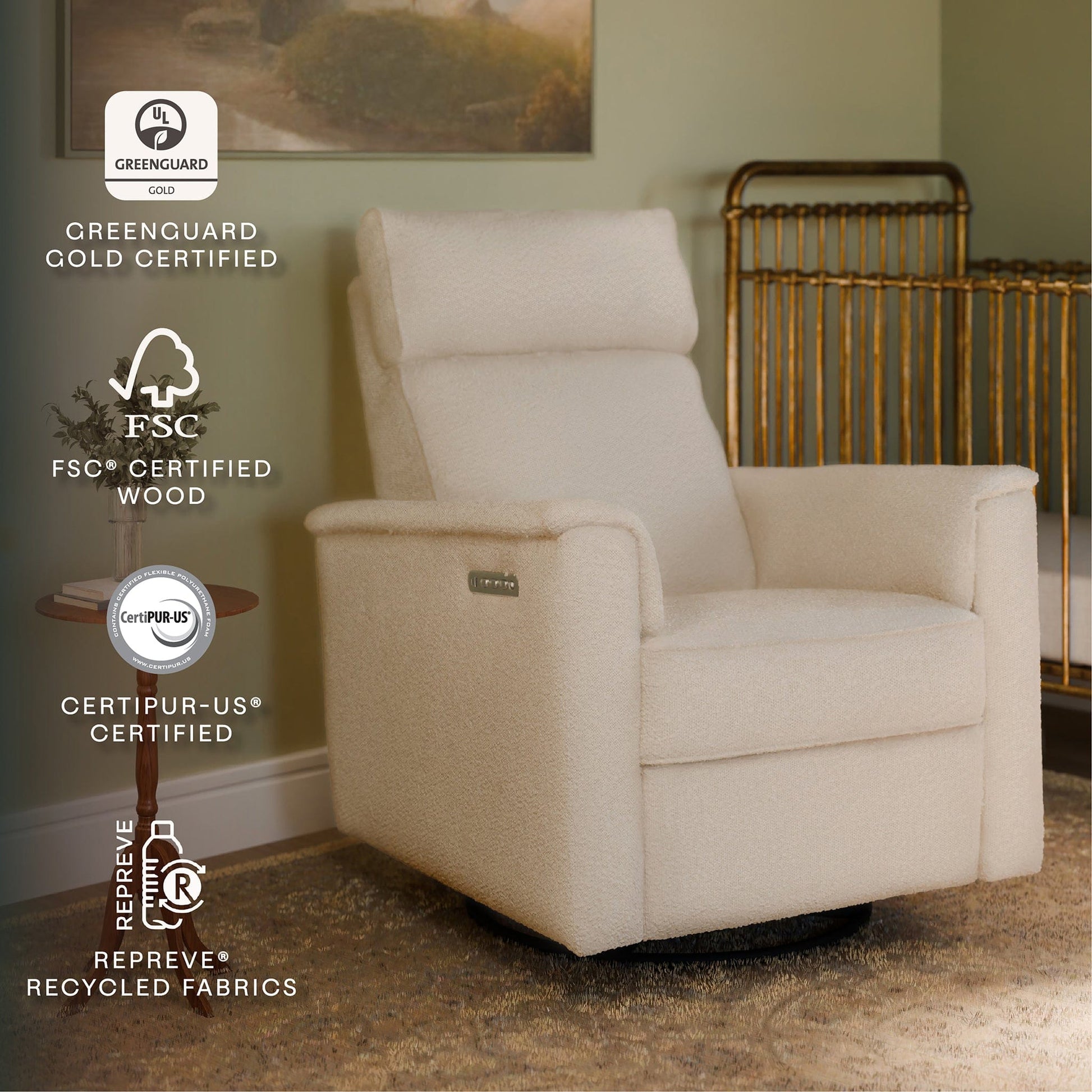 Namesake Willa Pro Power Recliner and Swivel Glider with Power Headrest, Lumbar & Light - Performance Ivory Boucle - M17182PWB