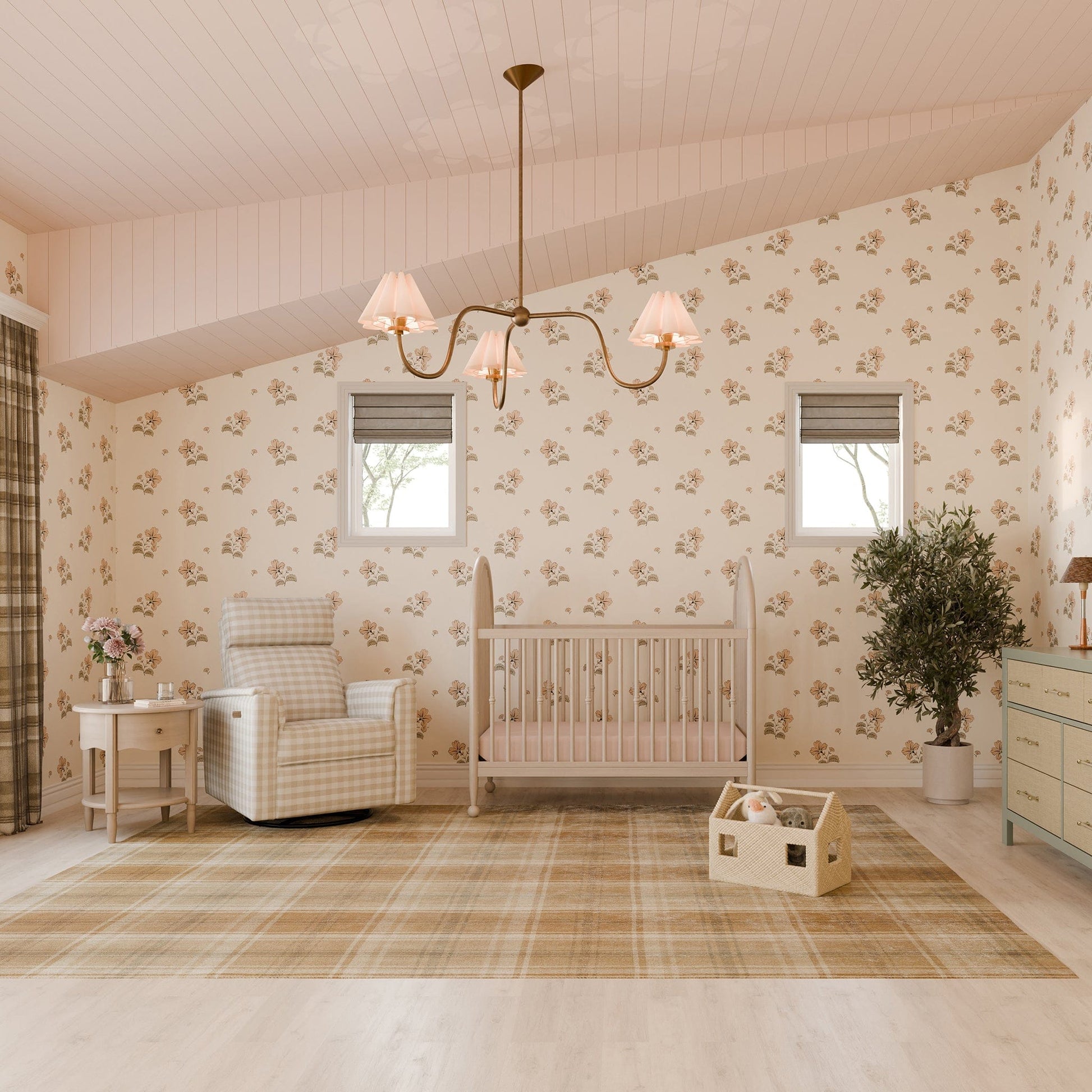 Namesake Willa Pro Power Recliner and Swivel Glider with Power Headrest, Lumbar & Light - Tan Gingham - M17182TGH