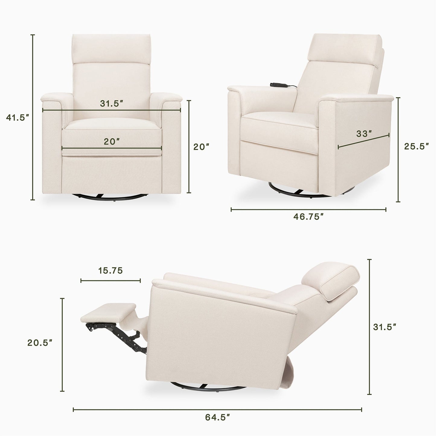 Namesake Willa Deluxe Power Glider Recliner w/ Heat & Massage - Performance Cream Eco-Weave - M17183PCMEW