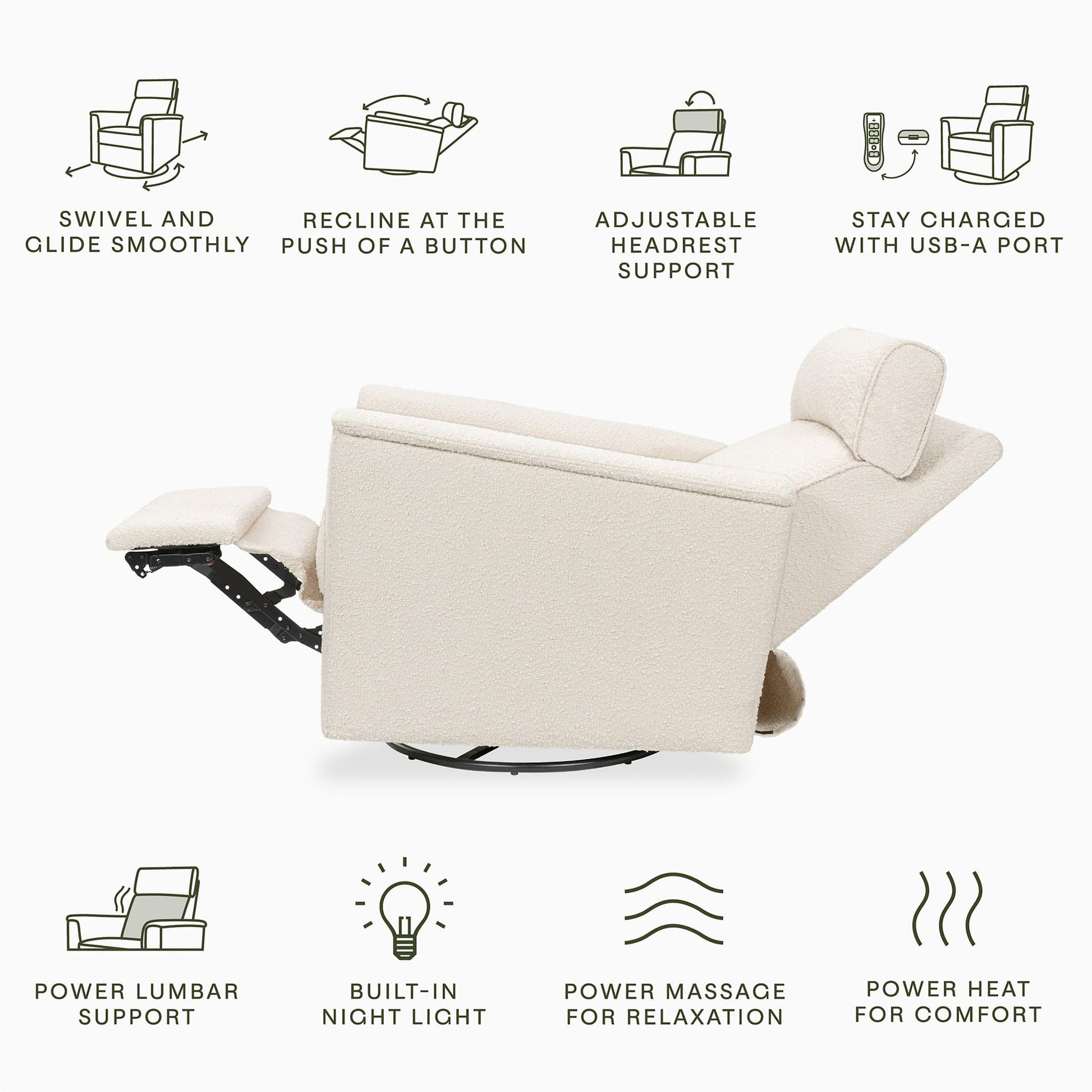 Namesake Willa Deluxe Power Glider Recliner w/ Heat & Massage - Performance Ivory Boucle - M17183PWB