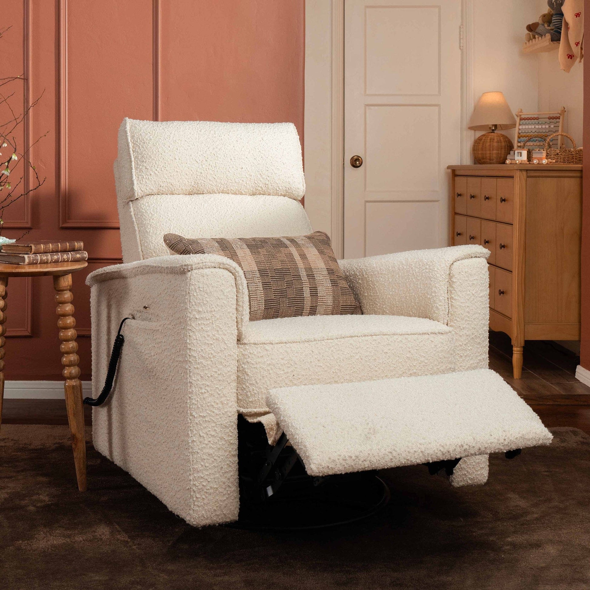 Namesake Willa Deluxe Power Glider Recliner w/ Heat & Massage - Performance Ivory Boucle - M17183PWB
