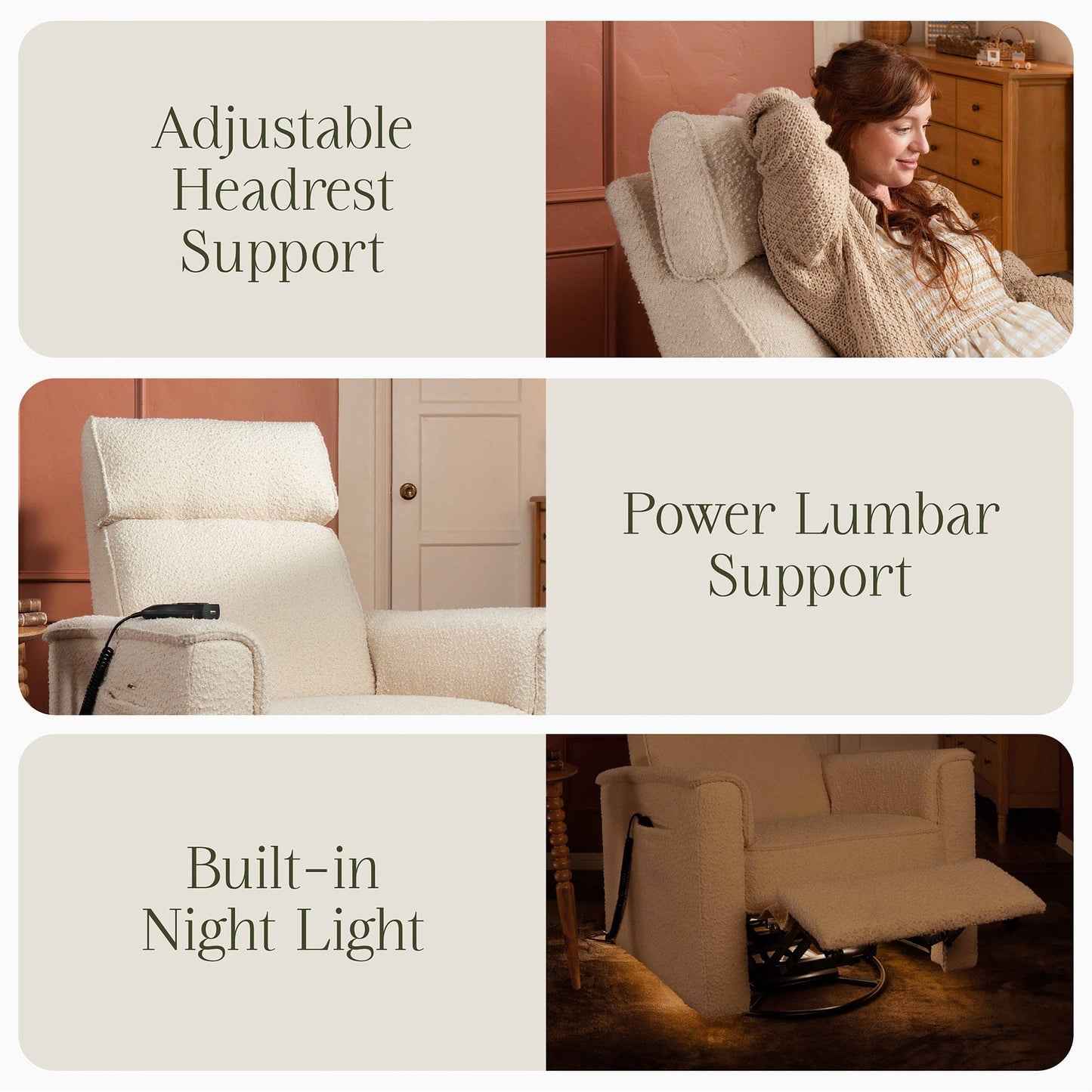 Namesake Willa Deluxe Power Glider Recliner w/ Heat & Massage - Performance Ivory Boucle - M17183PWB