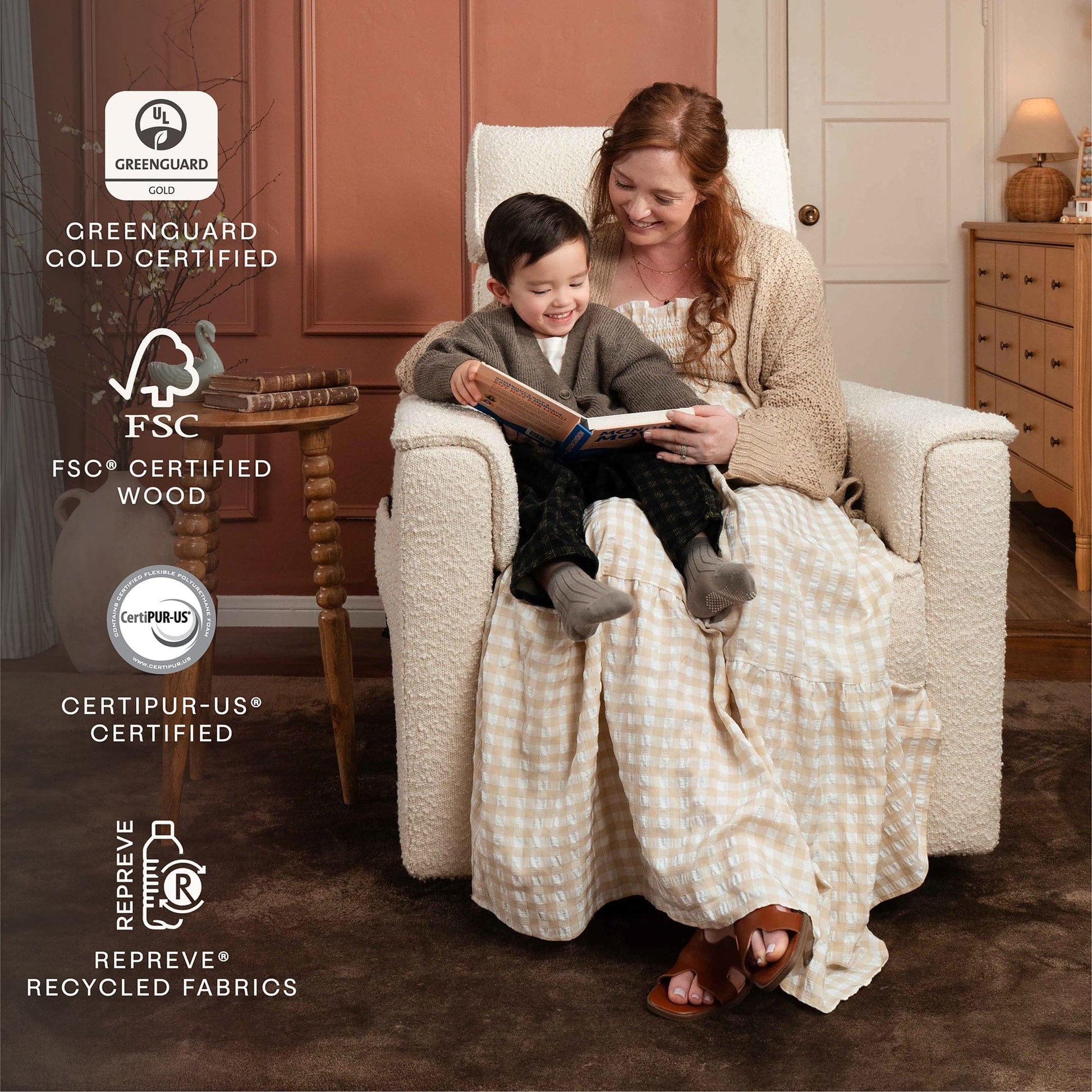 Namesake Willa Deluxe Power Glider Recliner w/ Heat & Massage - Performance Ivory Boucle - M17183PWB