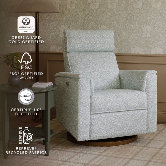 Morris & Co. x Namesake Willa Plus Power Glider Recliner w/ Power Headrest - Bellflowers in Powdered Blue - M17186BPBDB