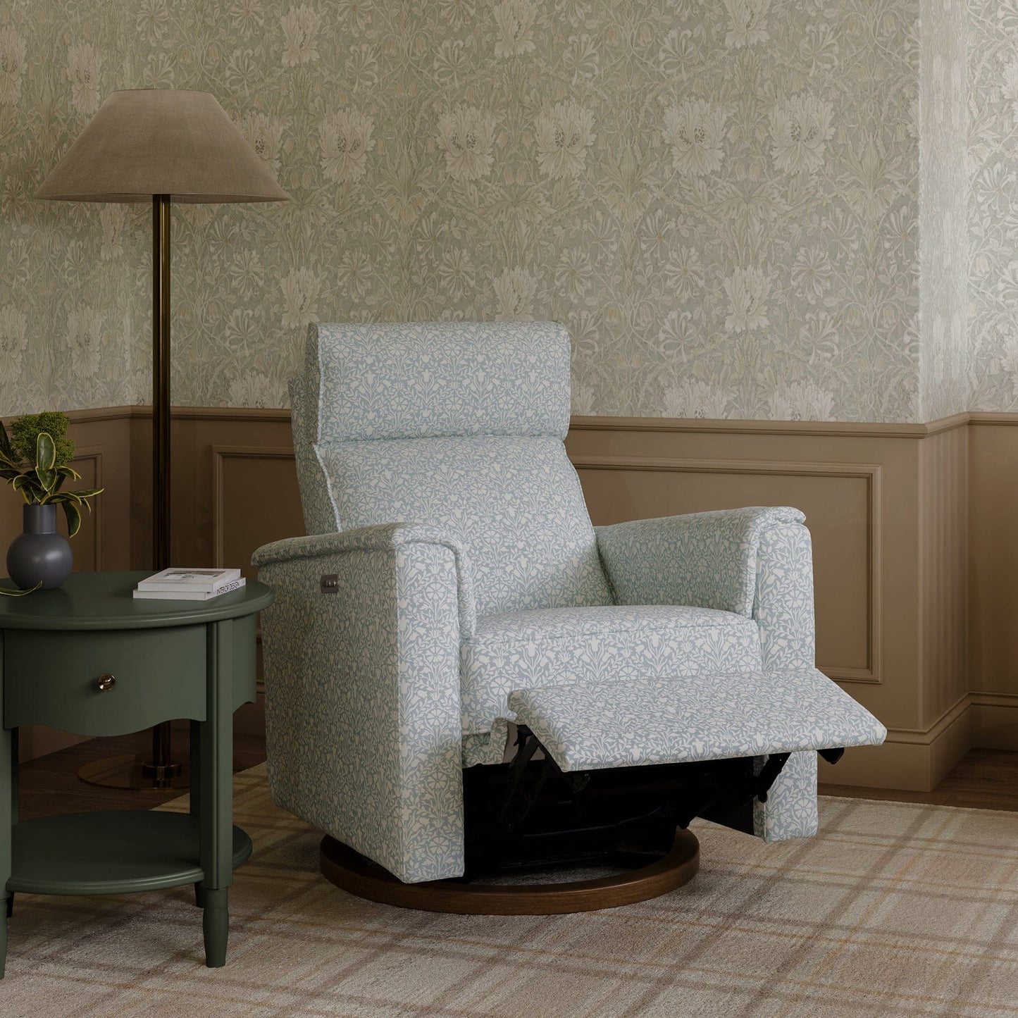 Morris & Co. x Namesake Willa Plus Power Glider Recliner w/ Power Headrest - Bellflowers in Powdered Blue - M17186BPBDB