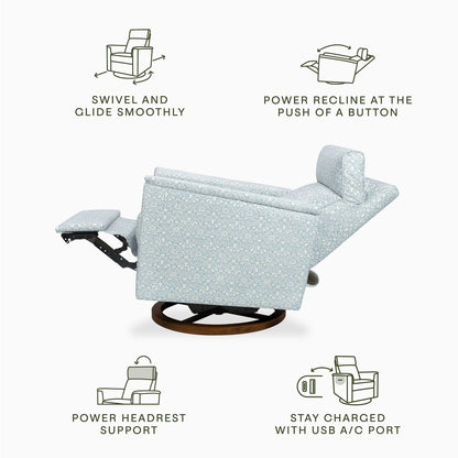 Morris & Co. x Namesake Willa Plus Power Glider Recliner w/ Power Headrest - Bellflowers in Powdered Blue - M17186BPBDB