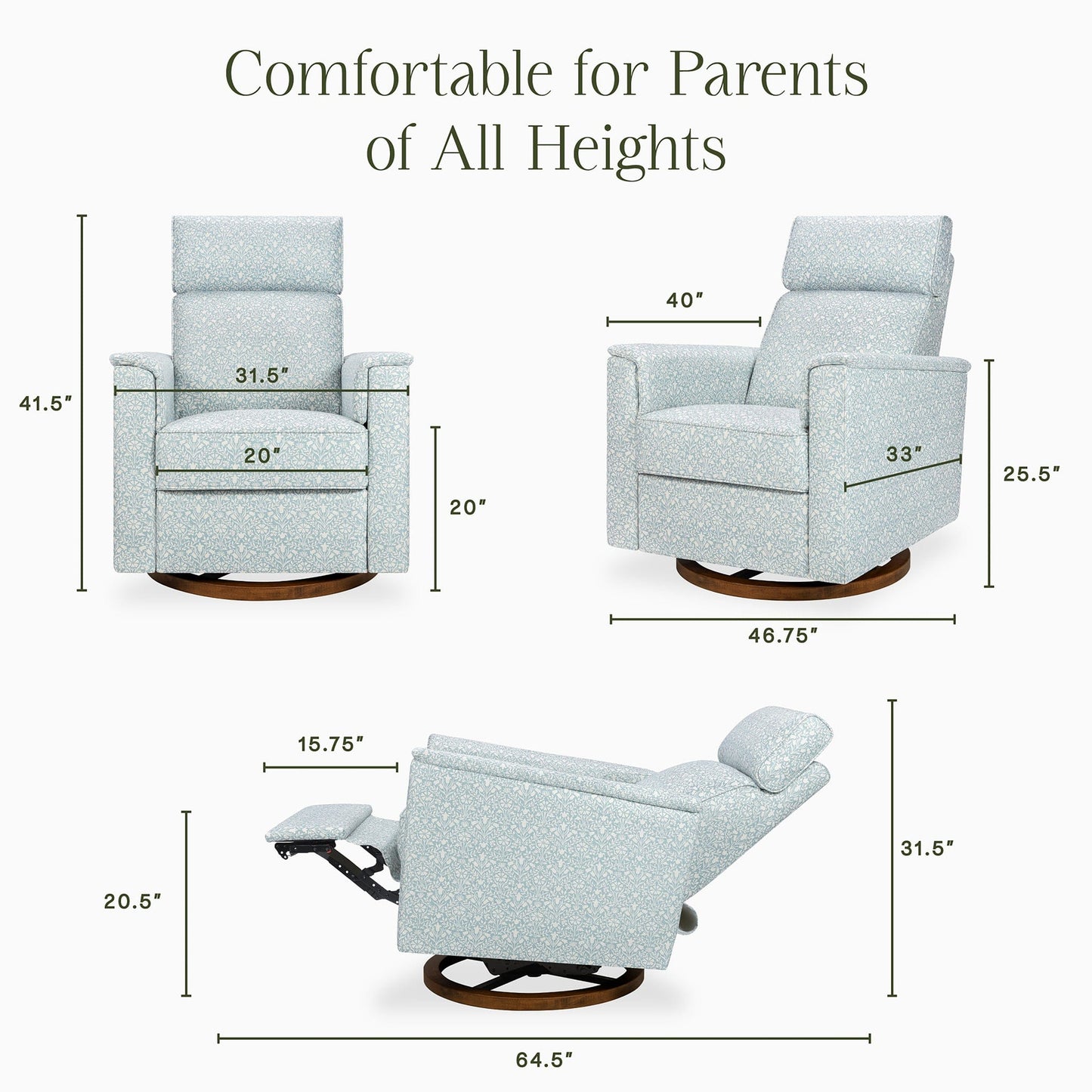 Morris & Co. x Namesake Willa Plus Power Glider Recliner w/ Power Headrest - Bellflowers in Powdered Blue - M17186BPBDB