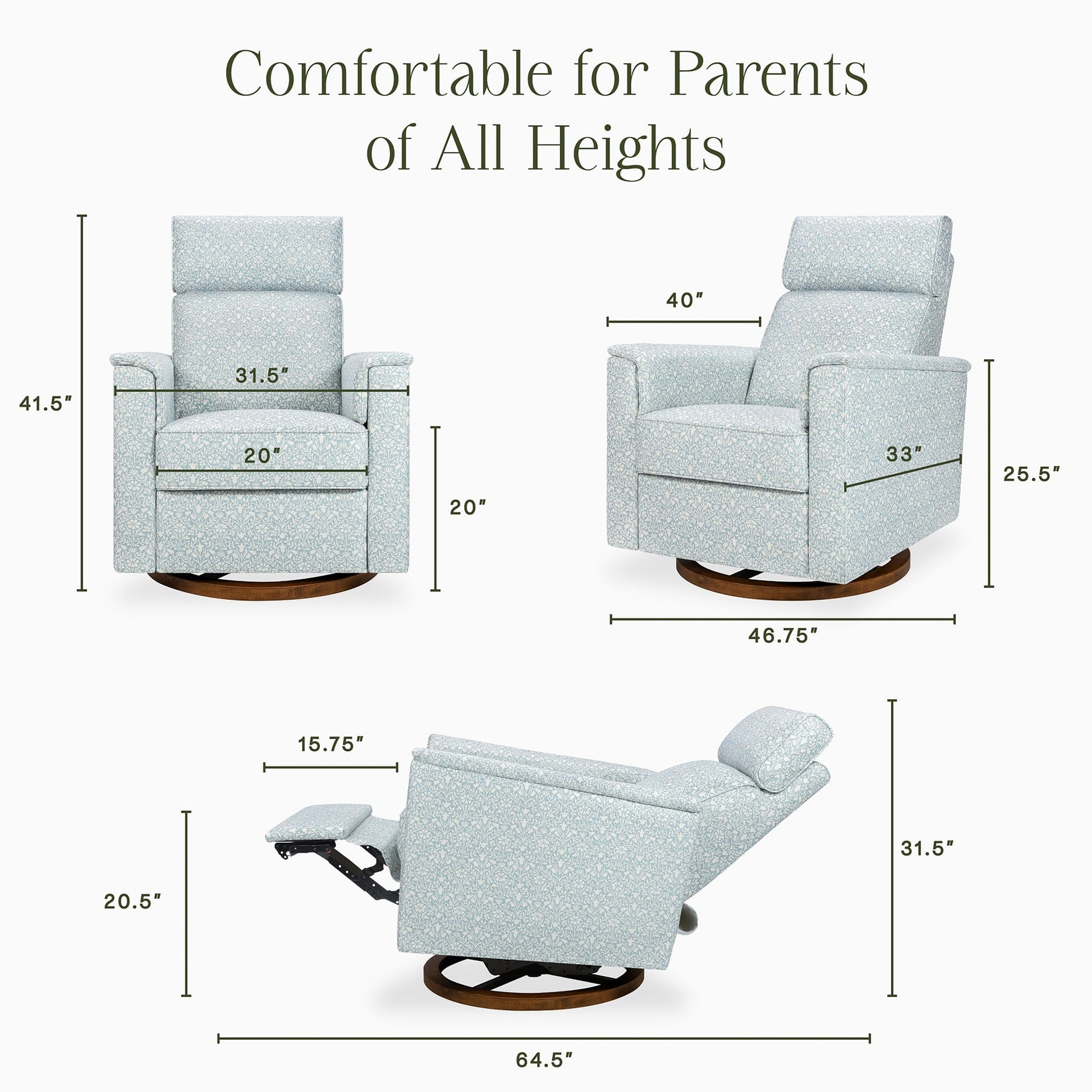 Morris & Co. x Namesake Willa Plus Power Glider Recliner w/ Power Headrest - Bellflowers in Powdered Blue - M17186BPBDB