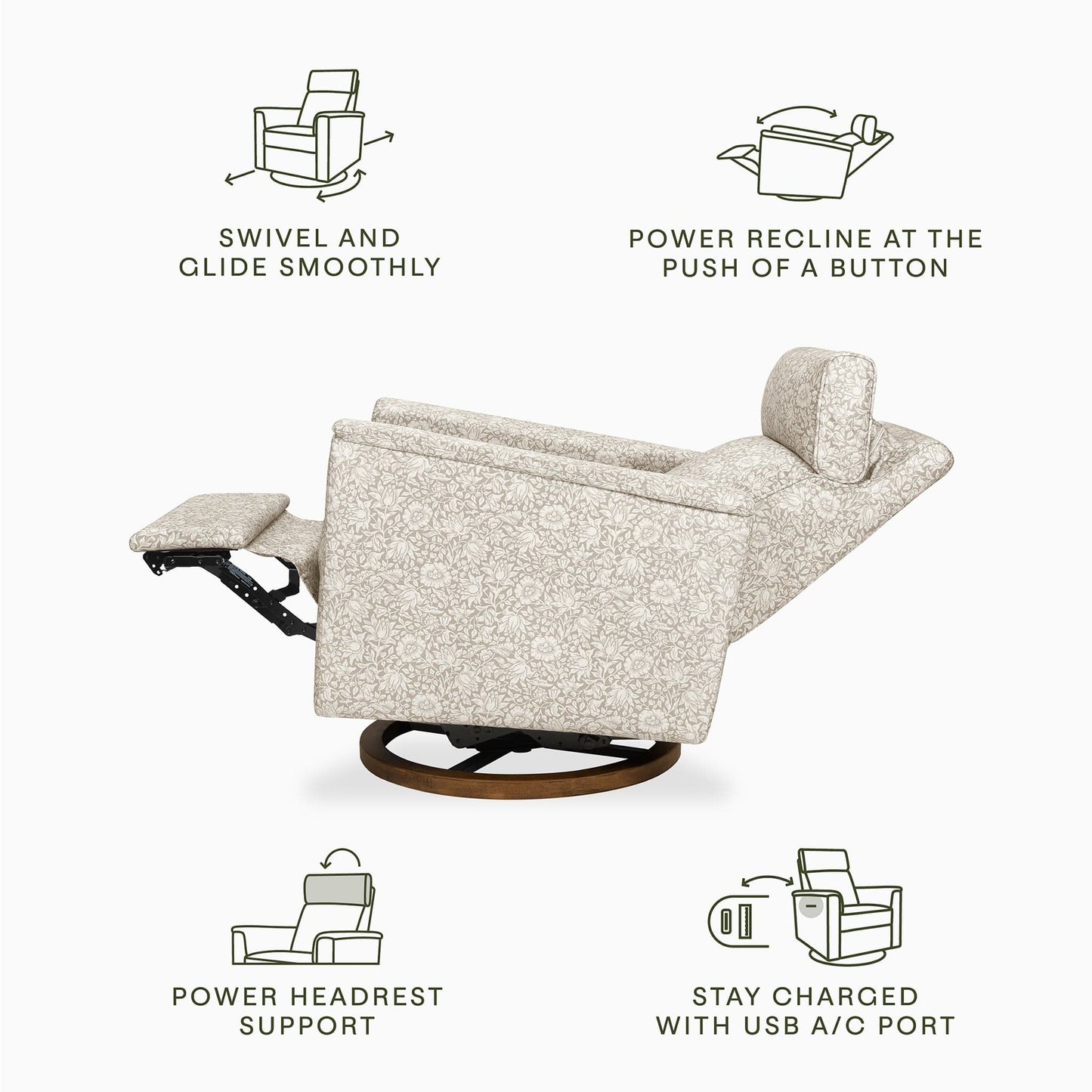 Morris & Co. x Namesake Willa Plus Power Glider Recliner w/ Power Headrest - Mallow in Ash - M17186MADB