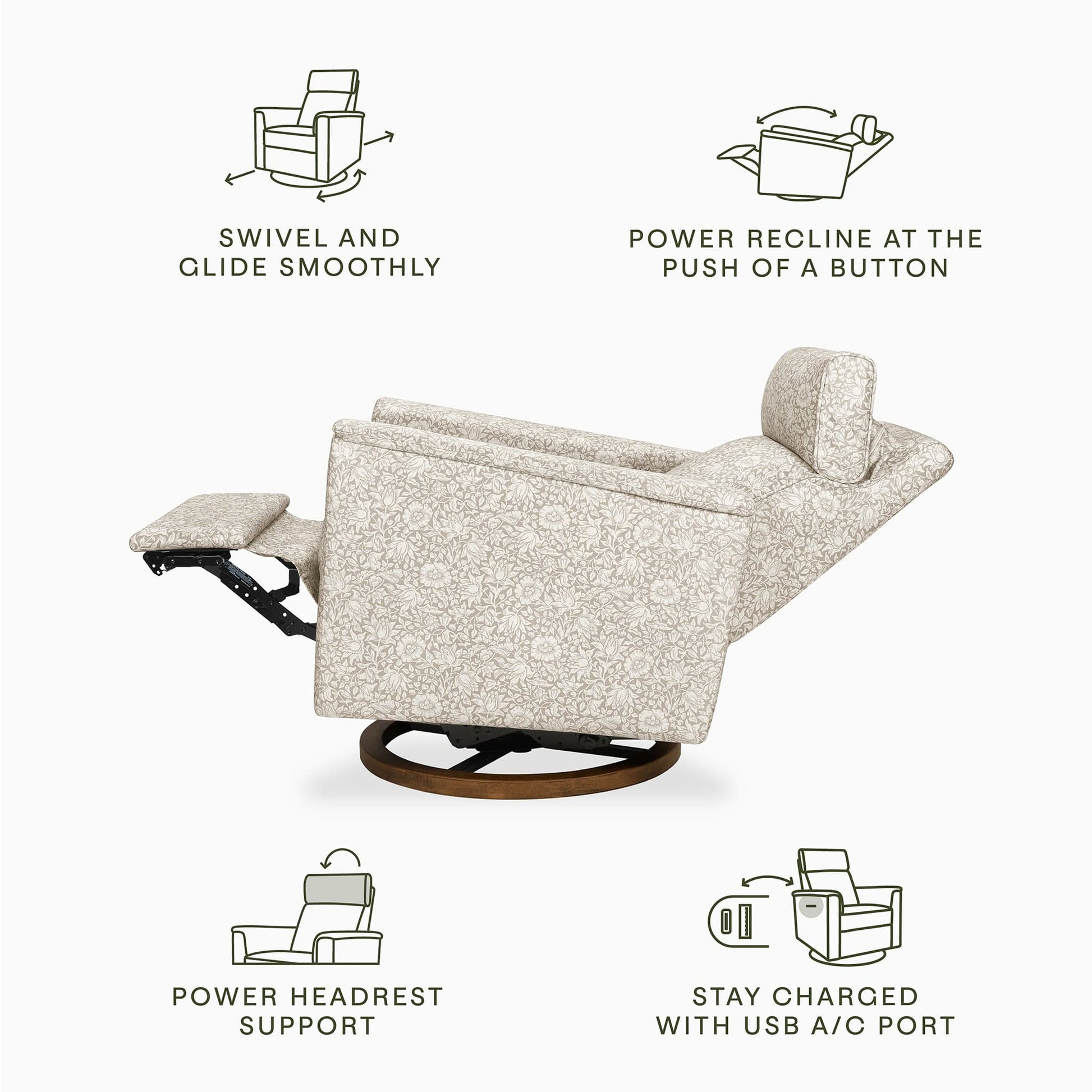 Morris & Co. x Namesake Willa Plus Power Glider Recliner w/ Power Headrest - Mallow in Ash - M17186MADB