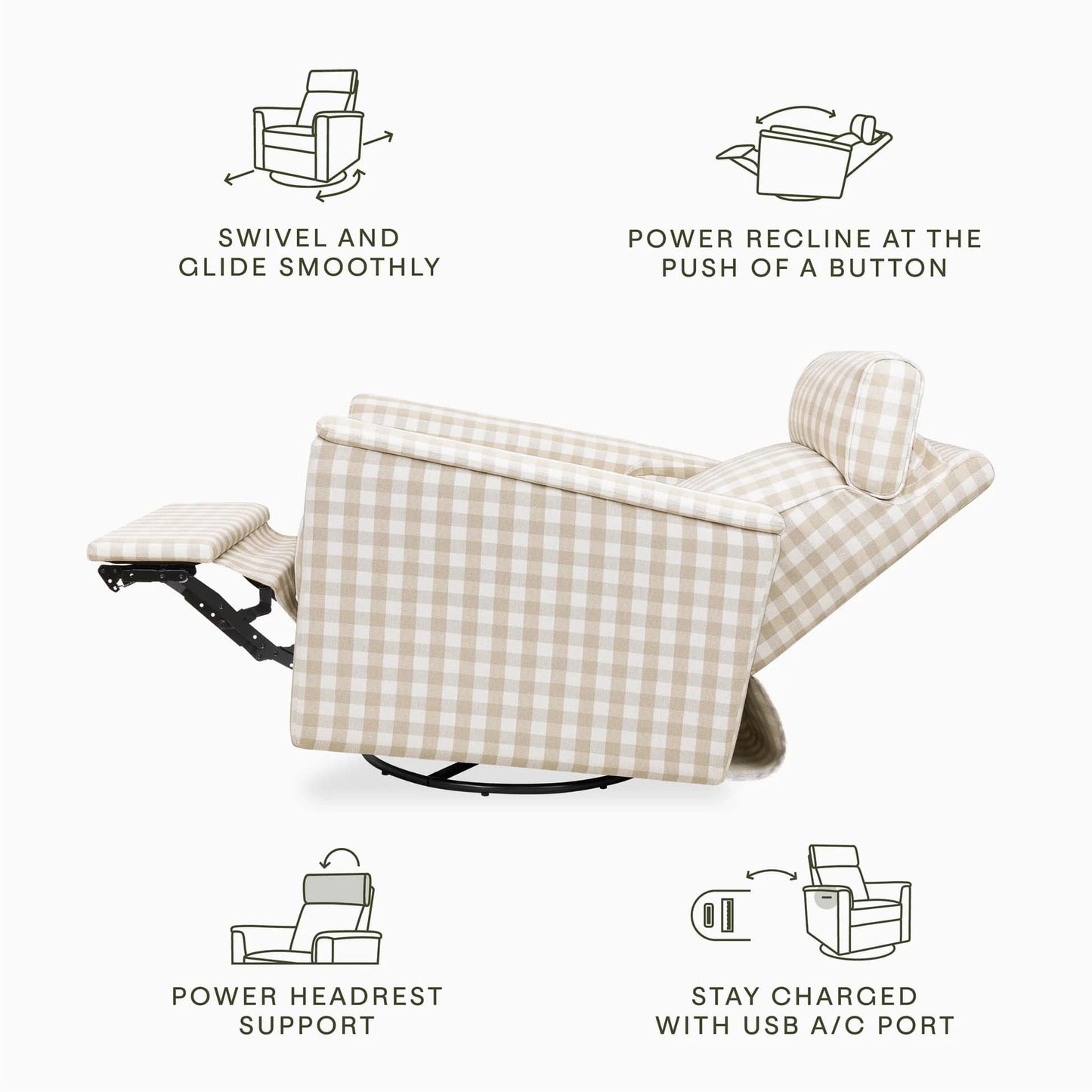 Namesake Willa Plus Electric Glider Recliner w/ Electric Headrest - Tan Gingham - M17186TGH