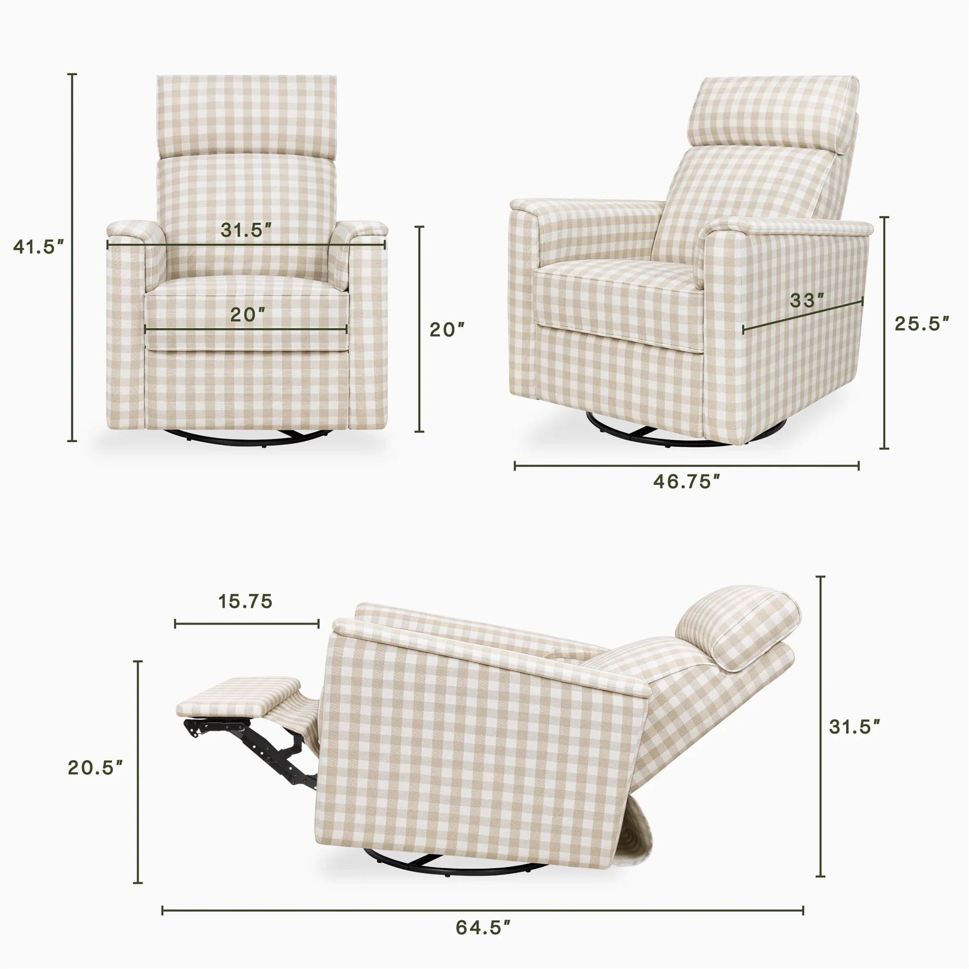 Namesake Willa Plus Electric Glider Recliner w/ Electric Headrest - Tan Gingham - M17186TGH