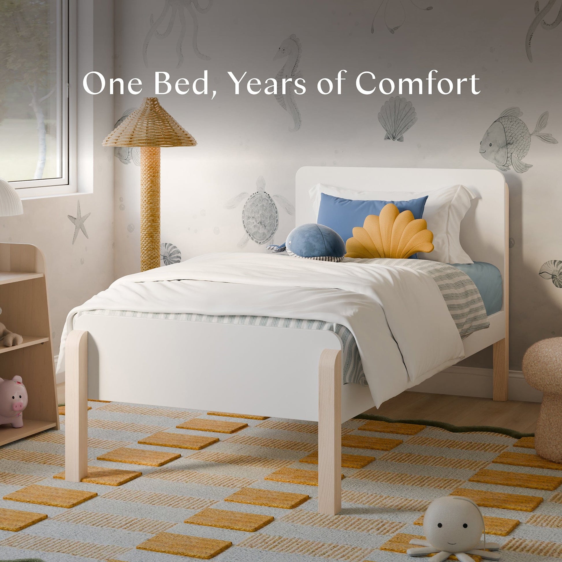 Babyletto TipToe Twin Bed - White/Washed Natural - M18469WNX