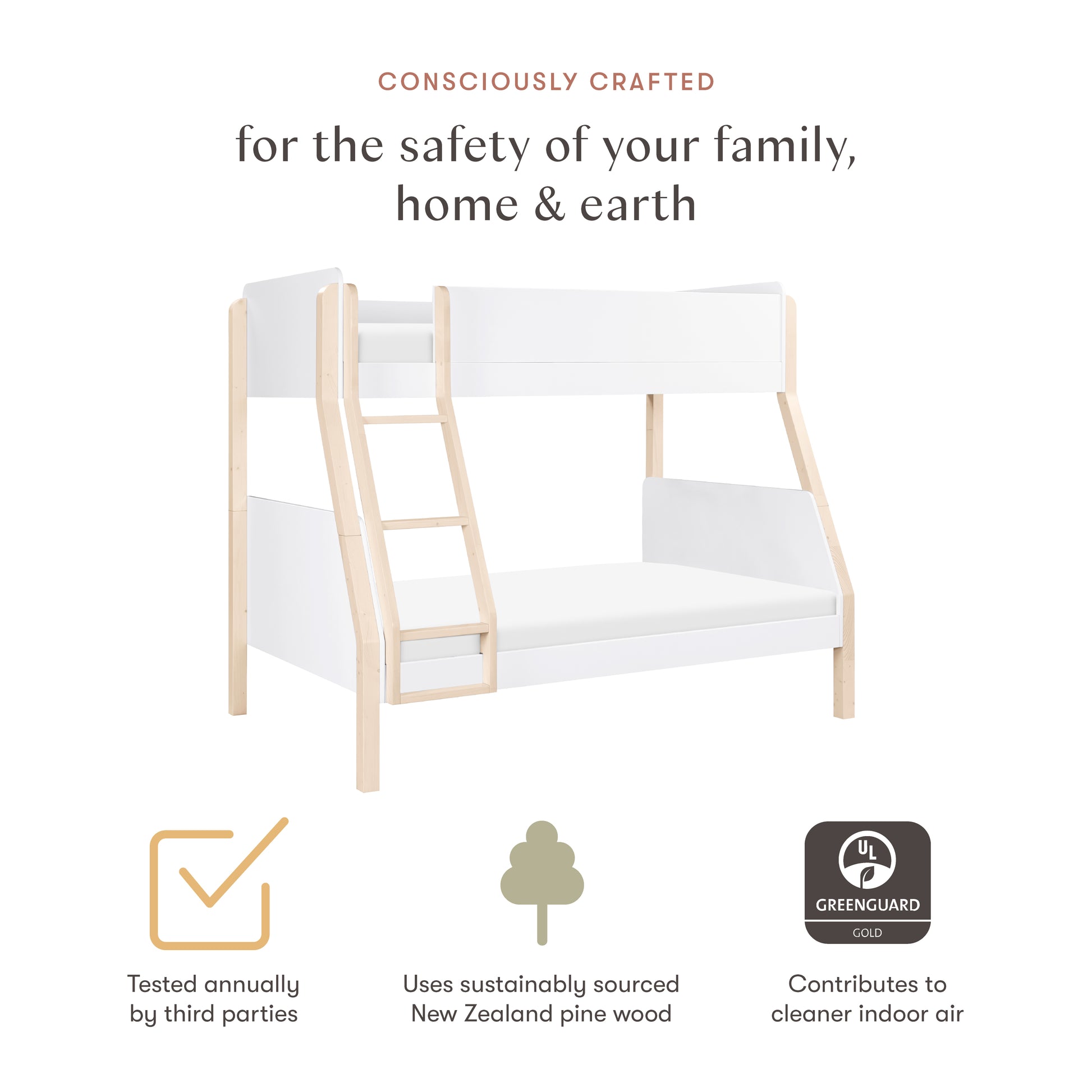 Babyletto TipToe Twin-Over-Full Bunk Bed - White/Washed Natural