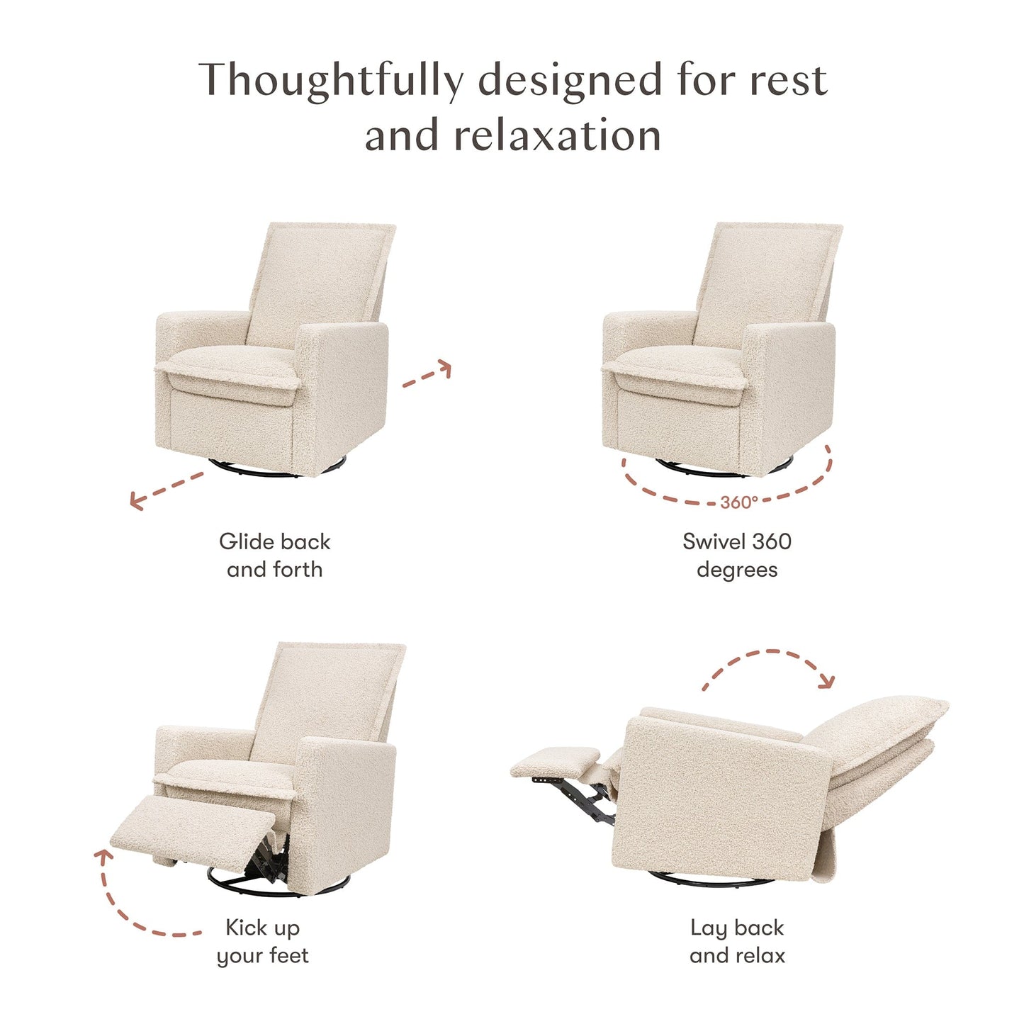 Babyletto Cali Flange Gliding Swivel Recliner - Almond Teddy Loop - M20977AT