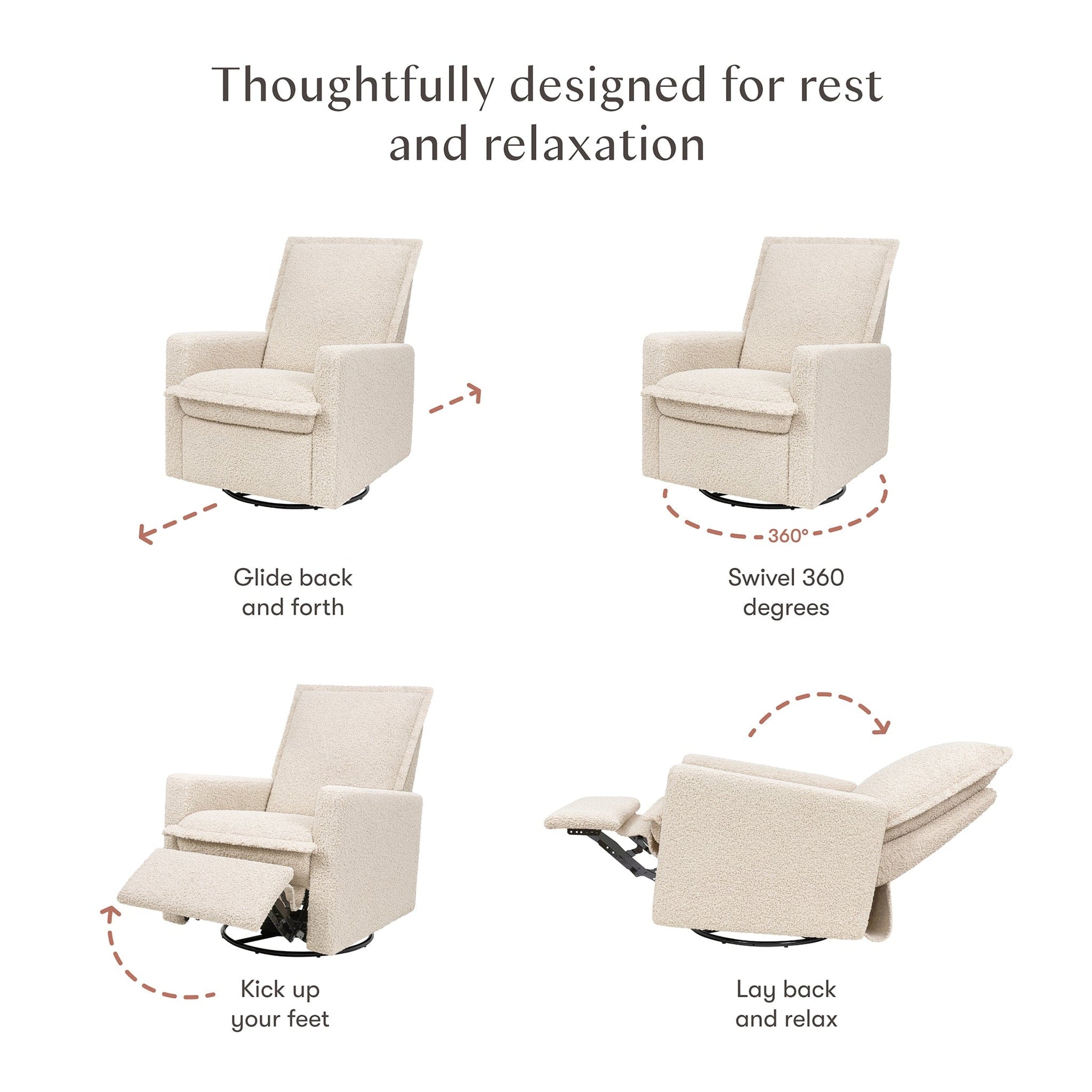 Babyletto Cali Flange Gliding Swivel Recliner - Almond Teddy Loop - M20977AT