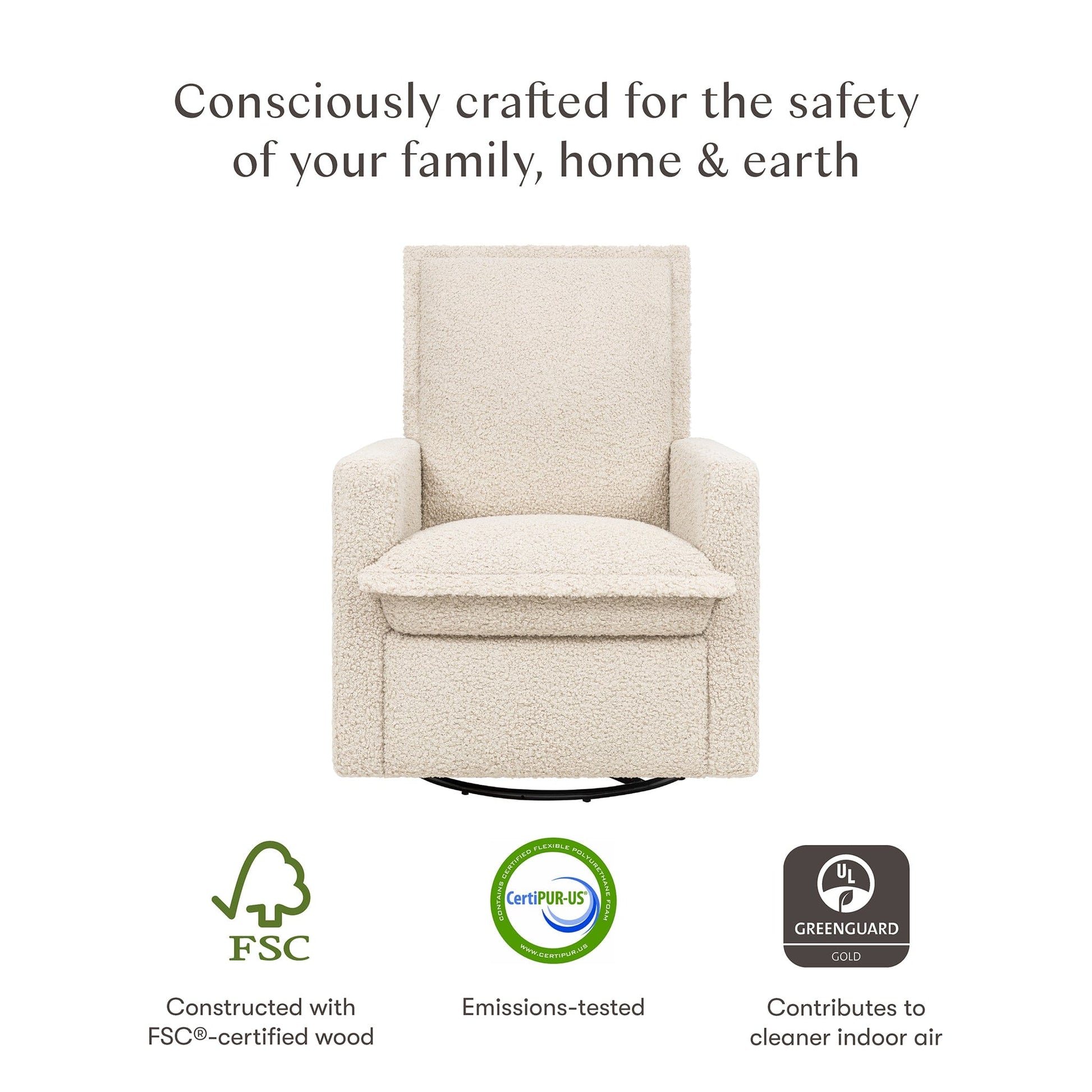 Babyletto Cali Flange Gliding Swivel Recliner - Almond Teddy Loop - M20977AT