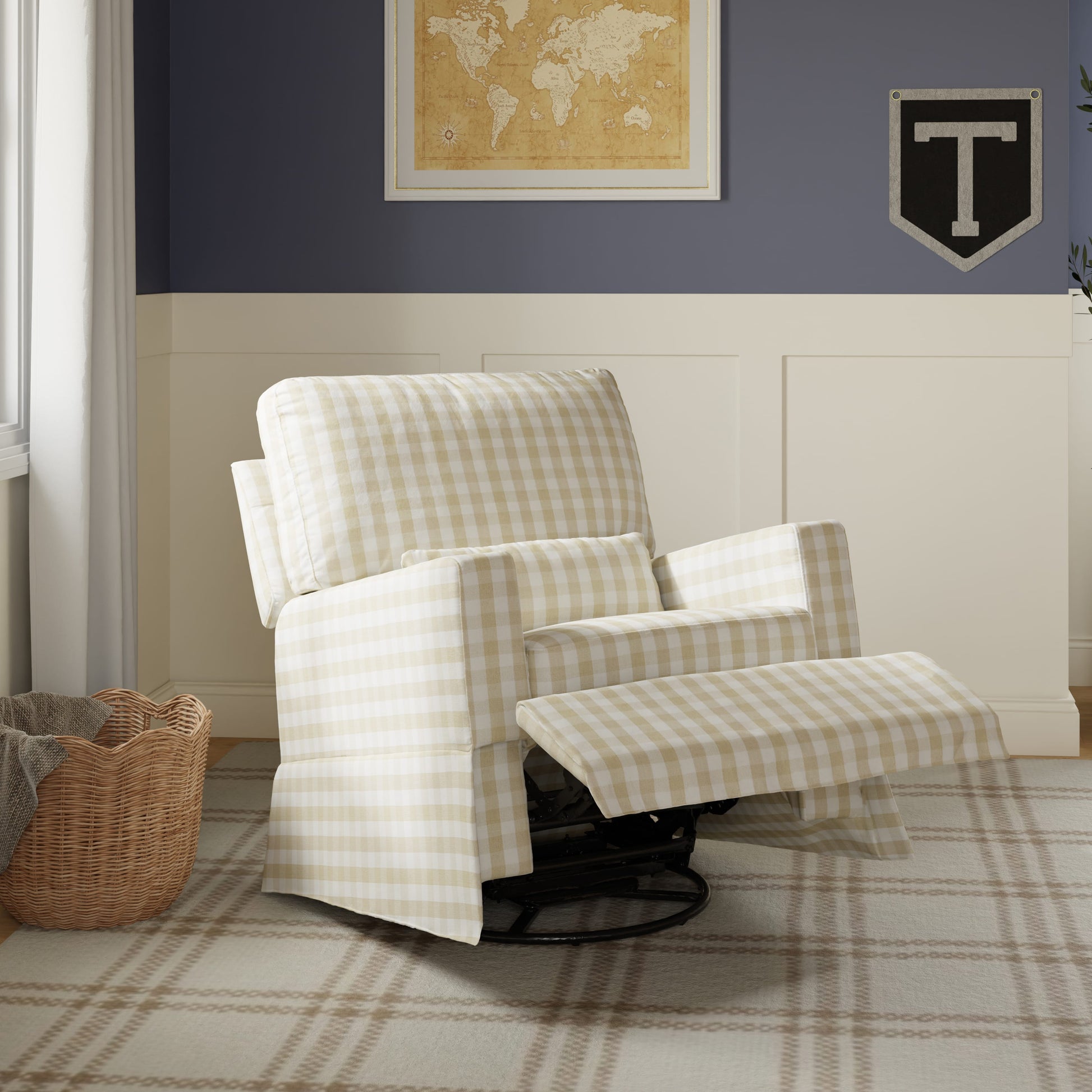 Namesake Crawford Recliner and Swivel Glider - Tan Gingham
