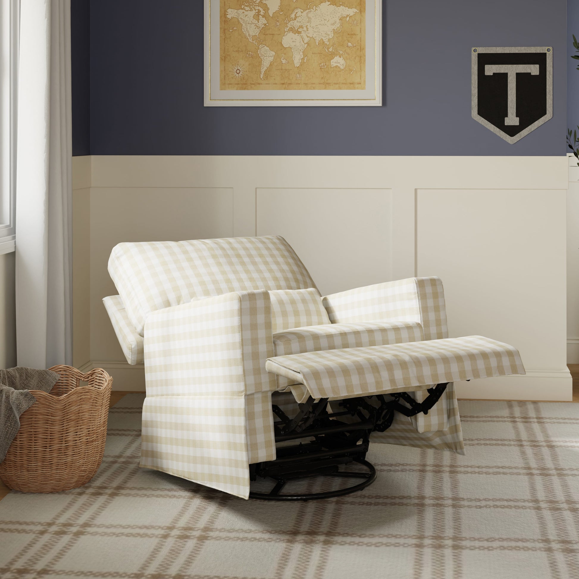 Namesake Crawford Recliner and Swivel Glider - Tan Gingham