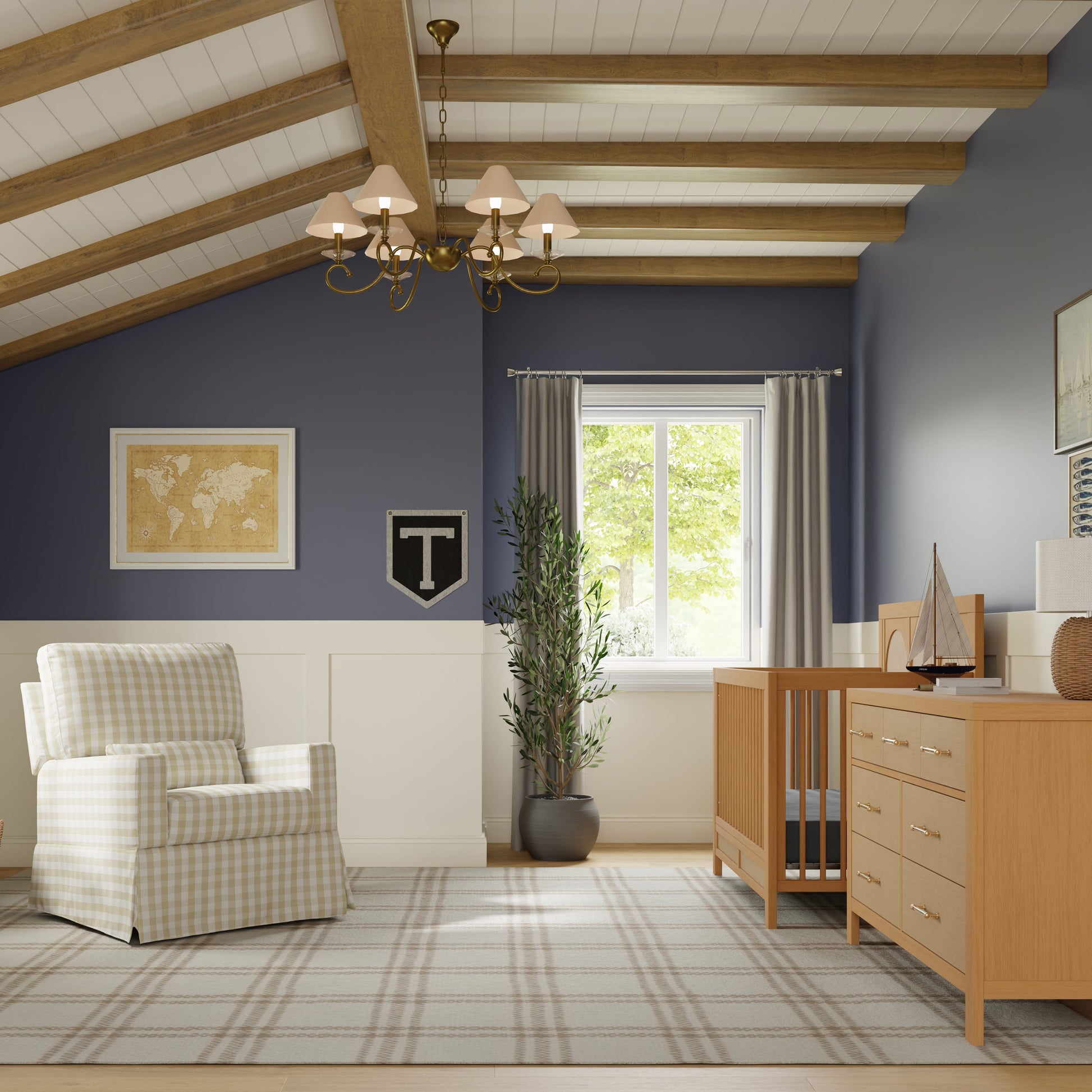 Namesake Crawford Recliner and Swivel Glider - Tan Gingham