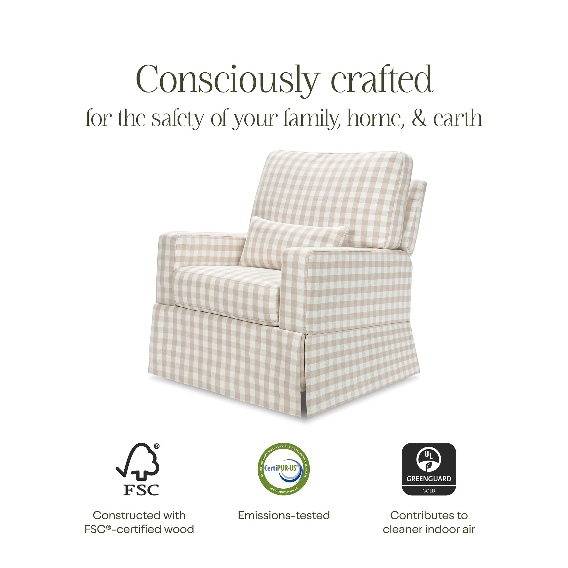 Namesake Crawford Recliner and Swivel Glider - Tan Gingham
