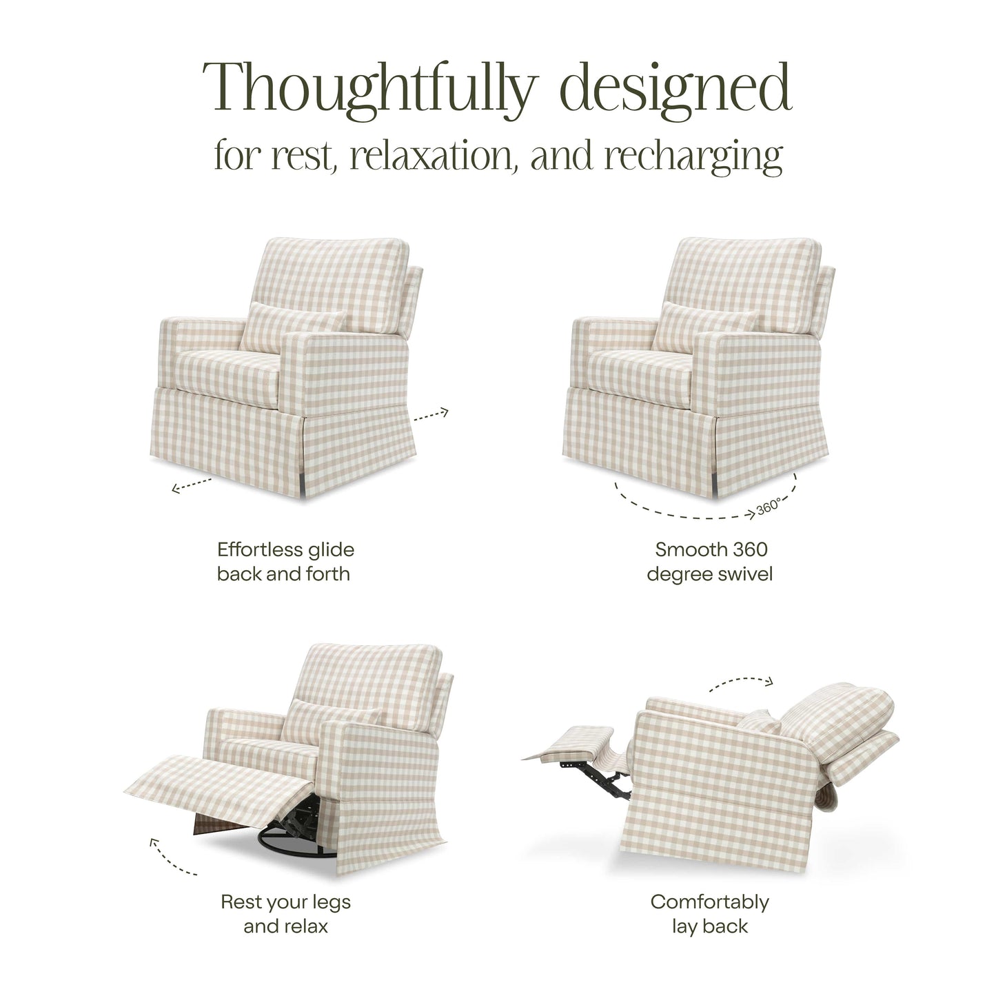 Namesake Crawford Recliner and Swivel Glider - Tan Gingham