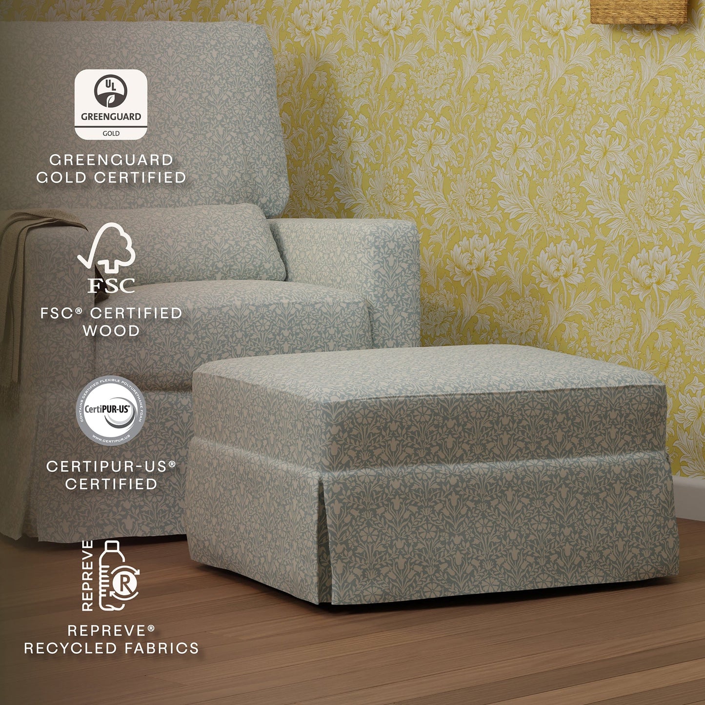 Morris & Co. x Namesake Crawford Gliding Ottoman - Bellflowers in Powdered Blue - M21785BPB