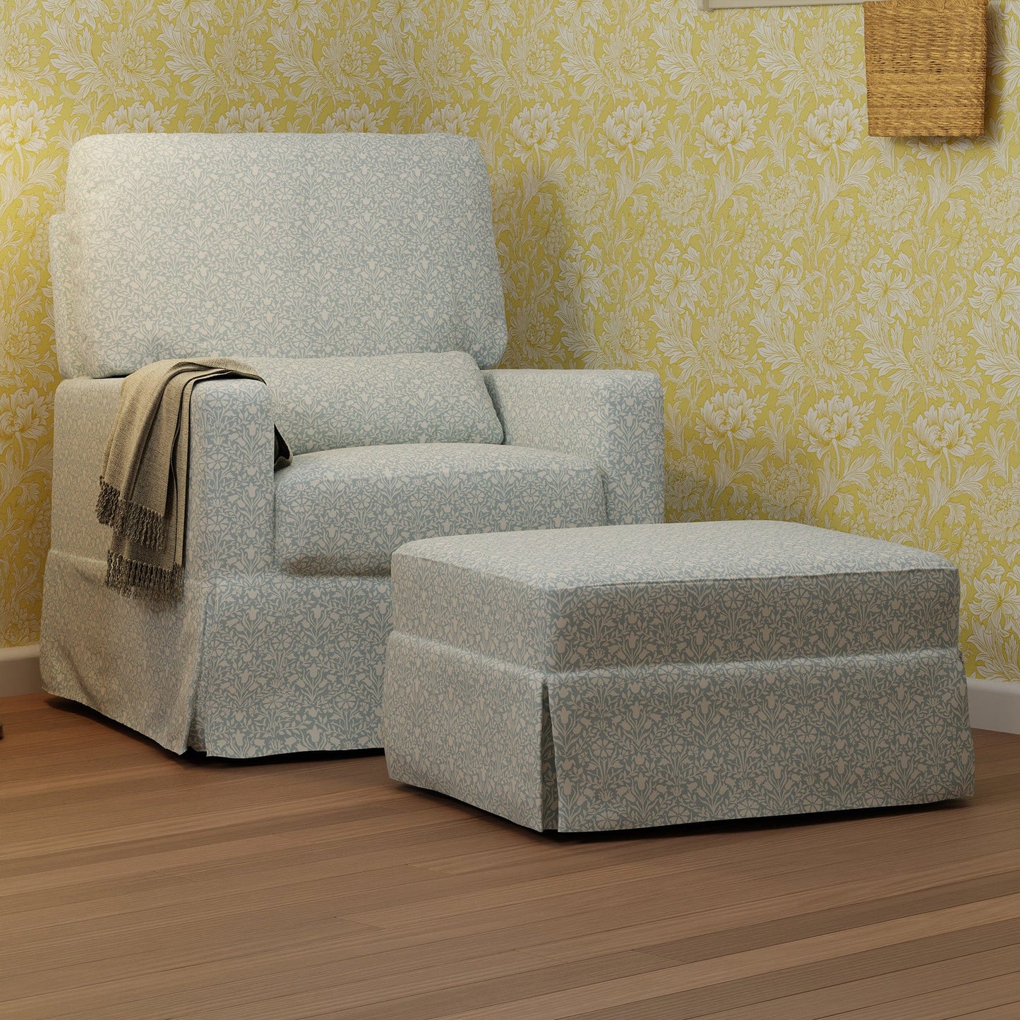 Morris & Co. x Namesake Crawford Gliding Ottoman - Bellflowers in Powdered Blue - M21785BPB