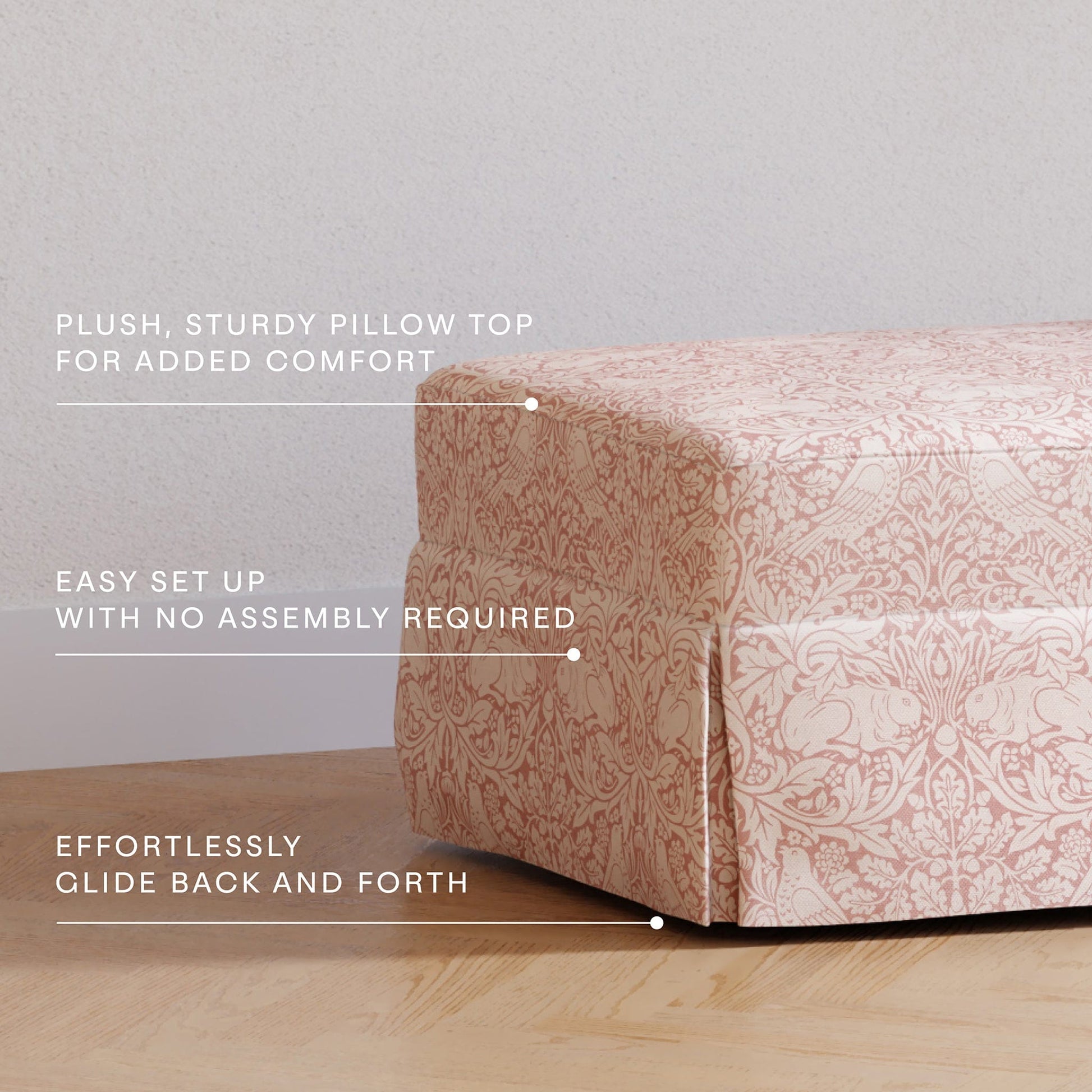 Morris & Co. x Namesake Crawford Gliding Ottoman - Pure Brer Rabbit in Rose - M21785PBRR