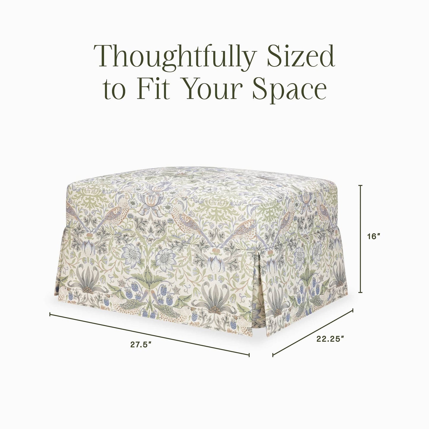 Morris & Co. x Namesake Crawford Gliding Ottoman - Strawberry Thief in Fig & Thyme - M21785TTFT