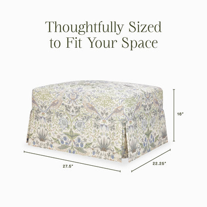 Morris & Co. x Namesake Crawford Gliding Ottoman - Strawberry Thief in Fig & Thyme - M21785TTFT