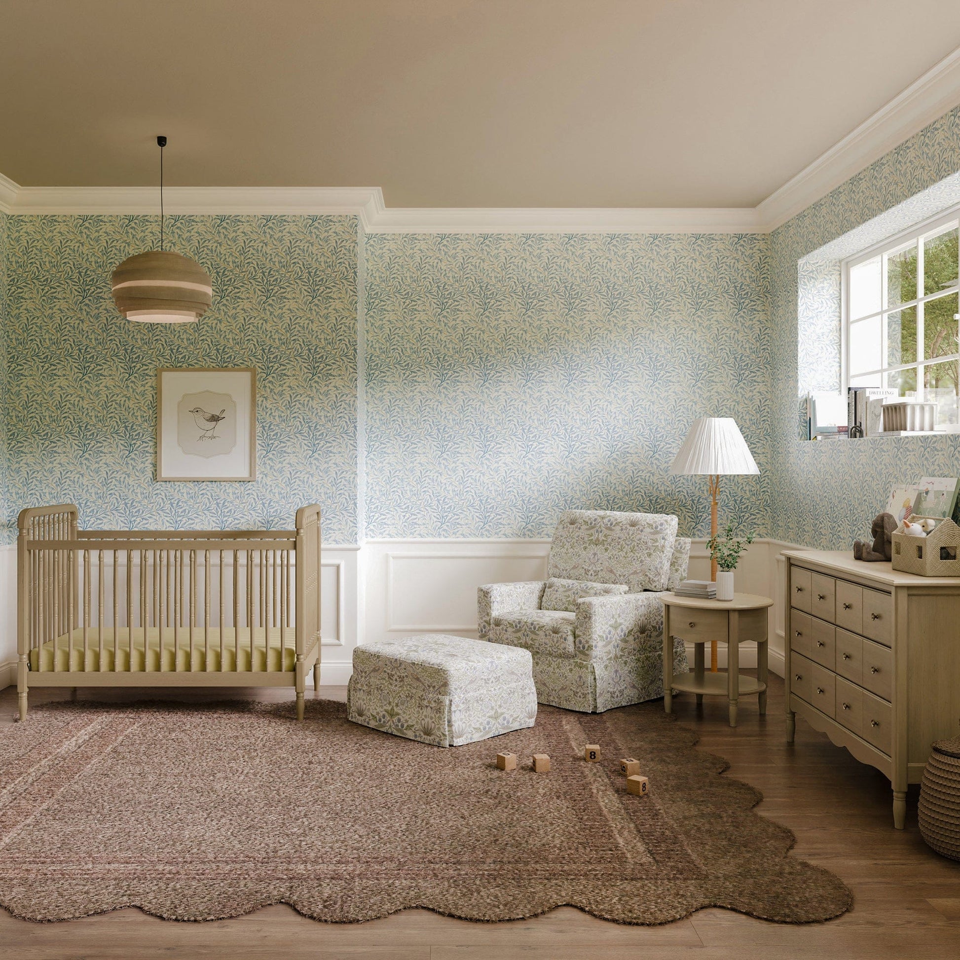 Morris & Co. x Namesake Crawford Gliding Ottoman - Strawberry Thief in Fig & Thyme - M21785TTFT